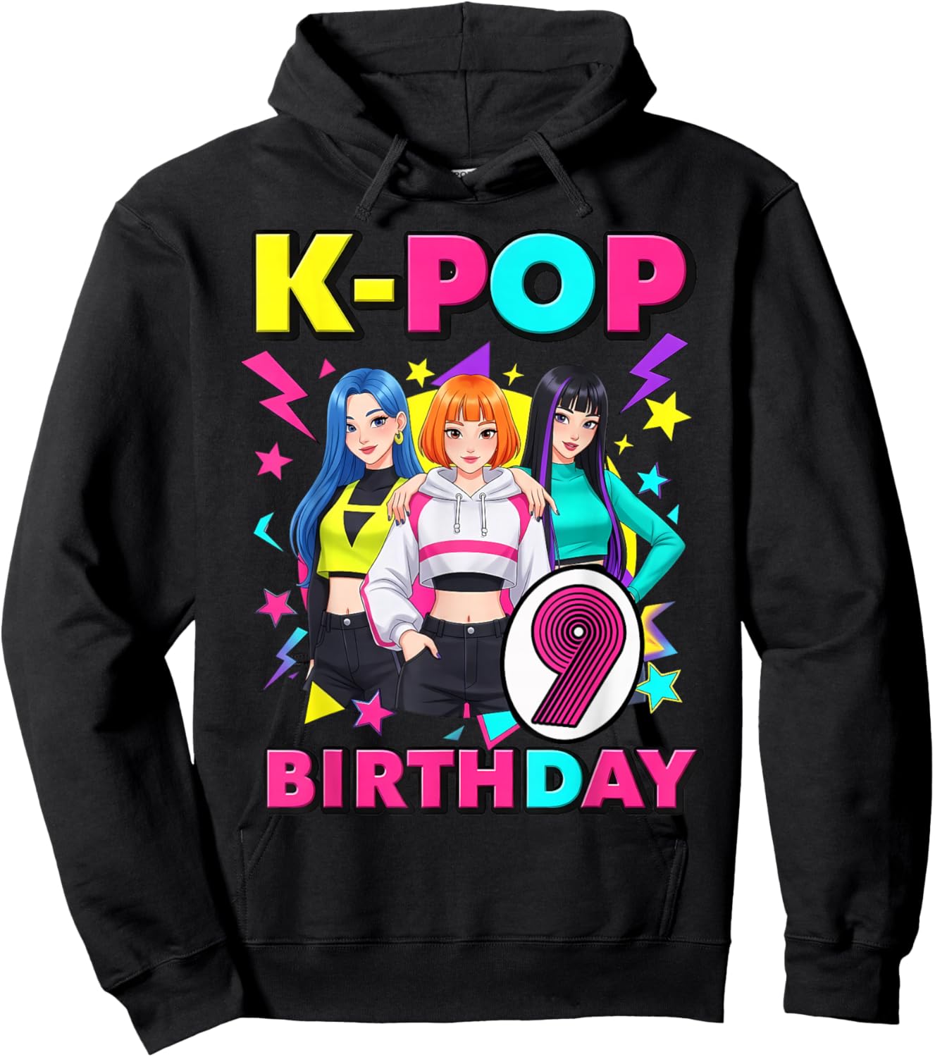 9 Years Old Birthday K Pop Kids 9th Birthday Girls K-pop Hoodie - Hoodie | Black