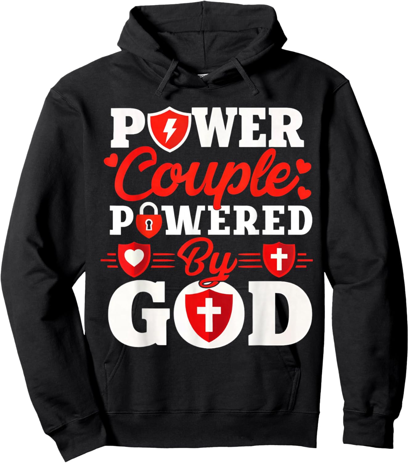 Power Couple Powered by God Christian Couples Matching Hoodie - Hoodie | Black