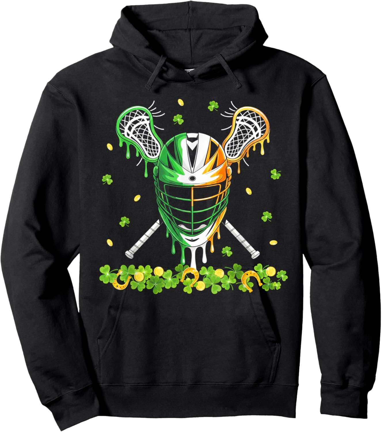 St Patrick’s Day Lacrosse Drip Lax Helmet Sticks Shamrock Hoodie - Hoodie | Black
