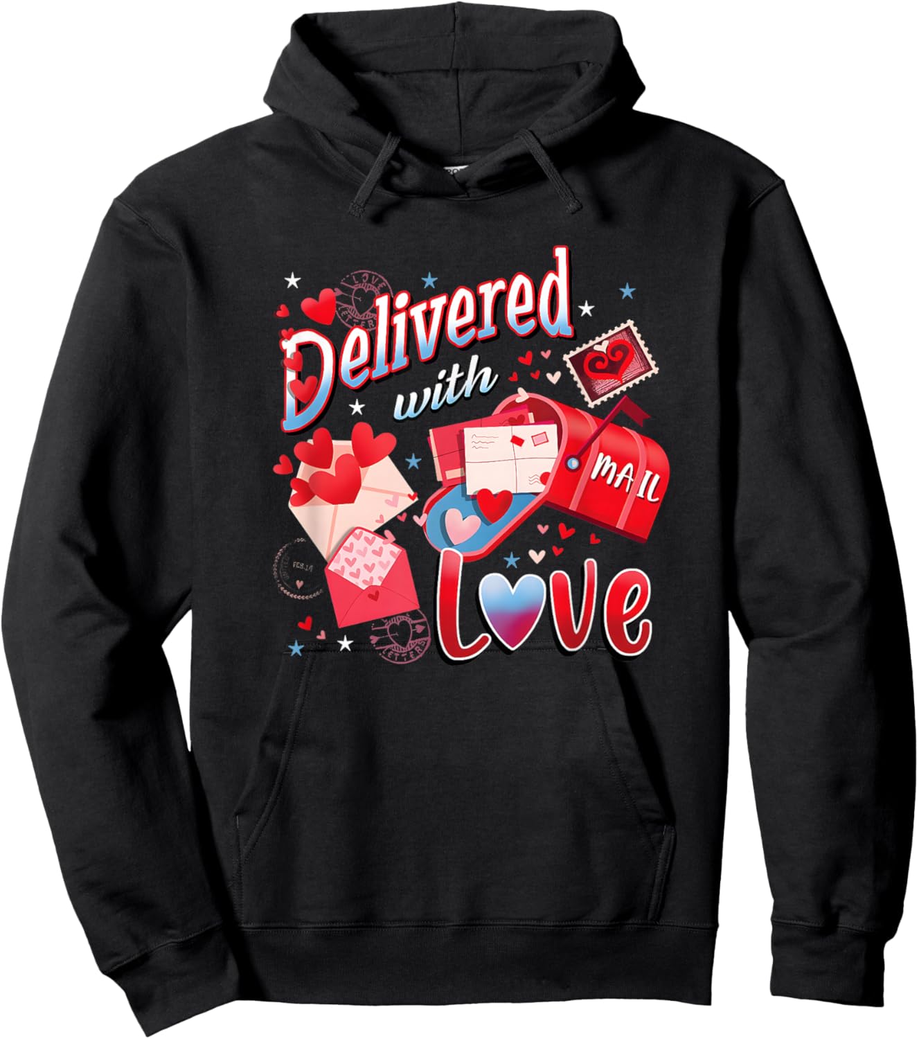 Delivered with Love Valentines Mail Carrier Postal Worker Hoodie - Hoodie | Black