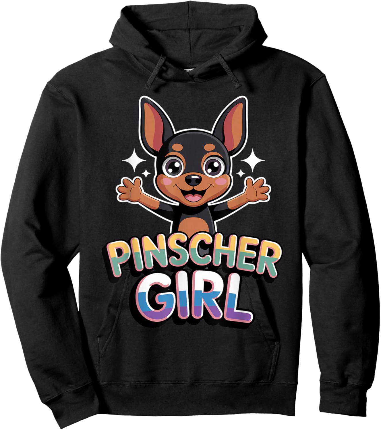 Pinscher Girl Cartoon Min Pin Small Mini Dog Pet Dog Breed Hoodie - Hoodie | Black