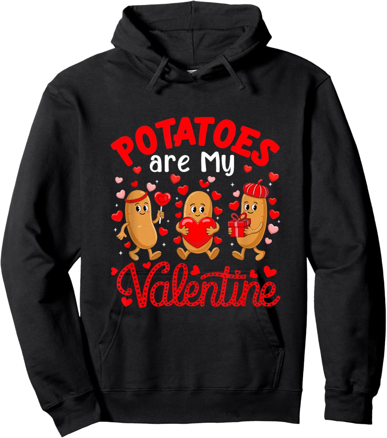 Potatoes are My Valentine Heart Funny Food Lover Vegan Hoodie - Hoodie | Black