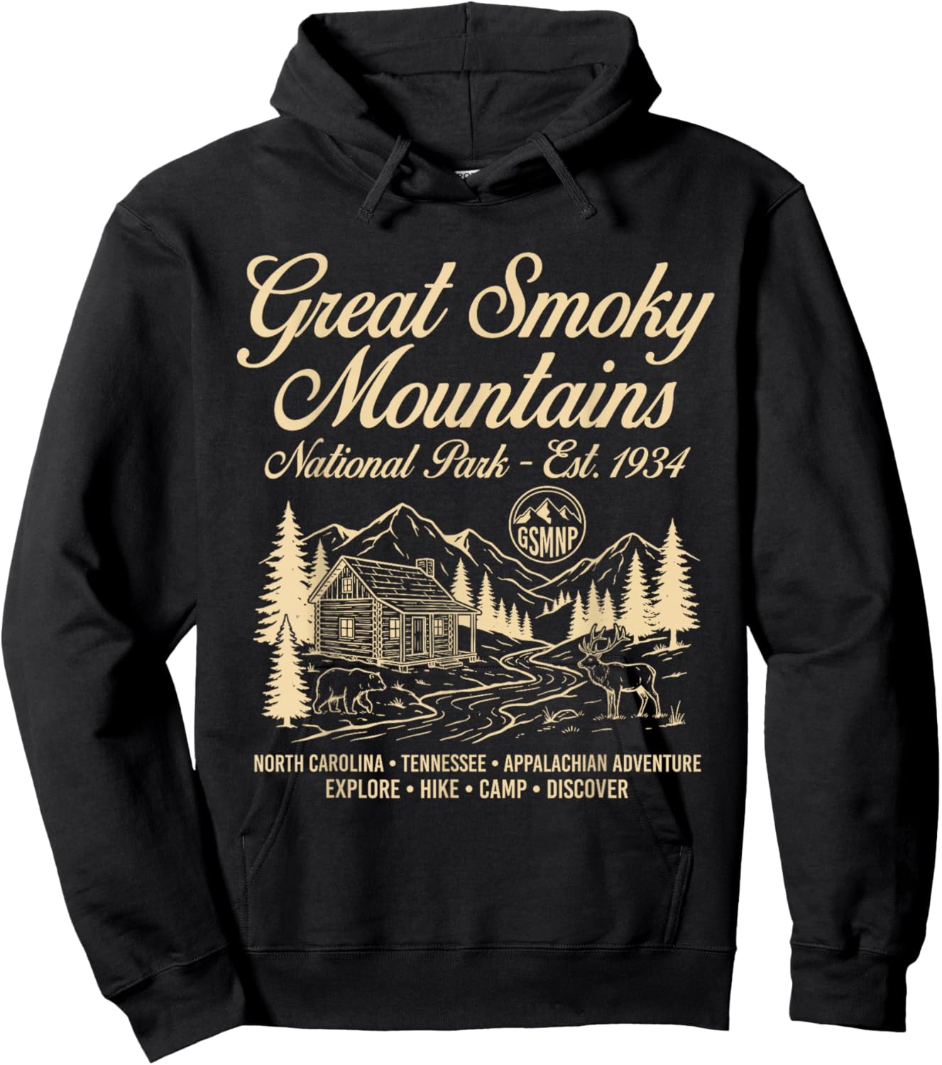 Great Smoky Mountains National Park Vintage Hiking Hoodie - Hoodie | Black