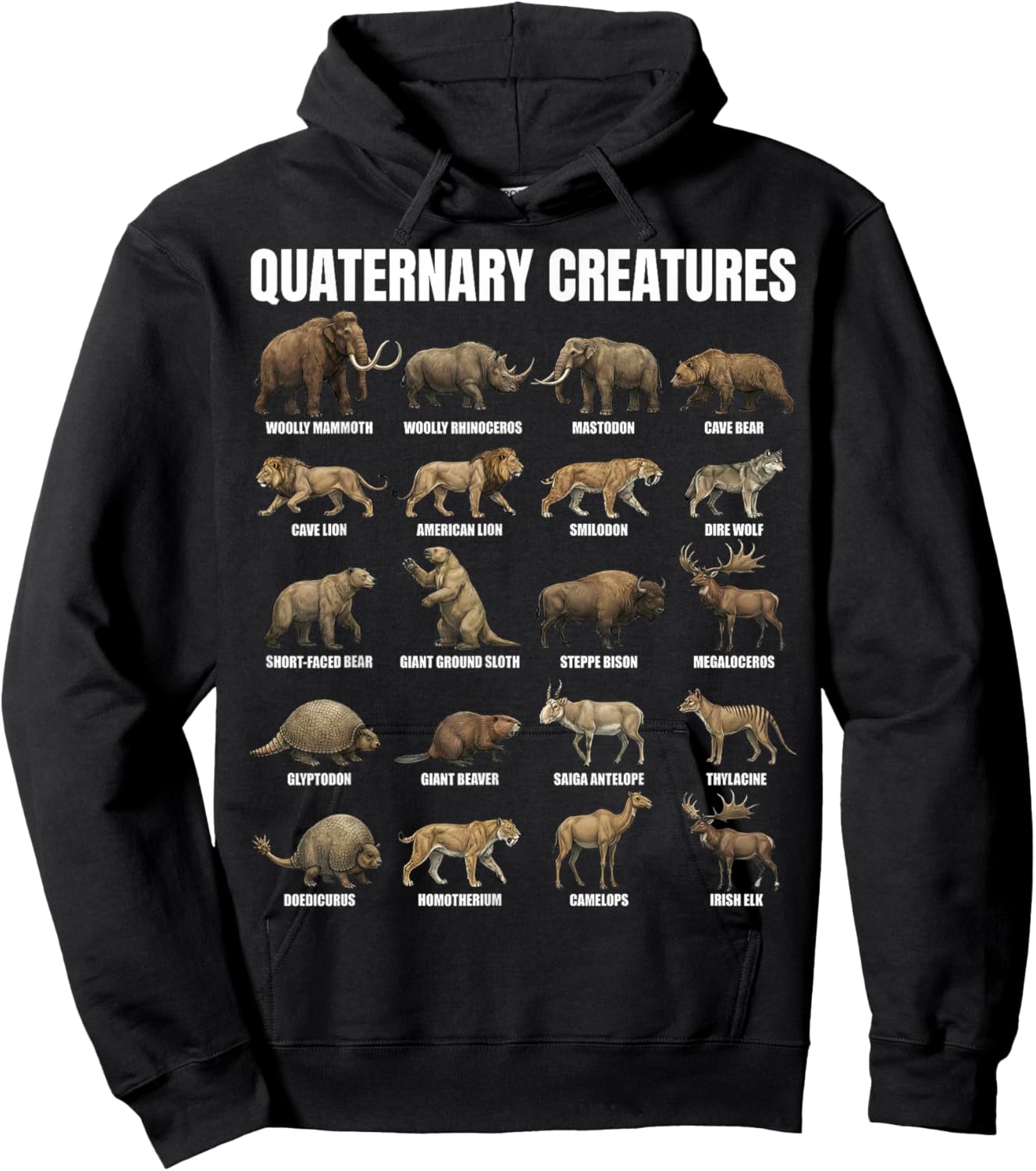 Quaternary Creatures Chart Pleistocene Megafauna Animals Hoodie - Hoodie | Black