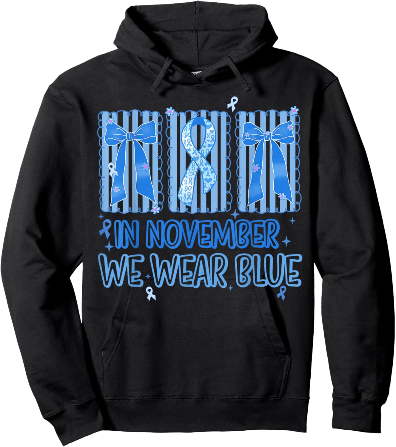in November We Wear Blue Diabetes Support Type 1 Coquette Hoodie - Hoodie | Black