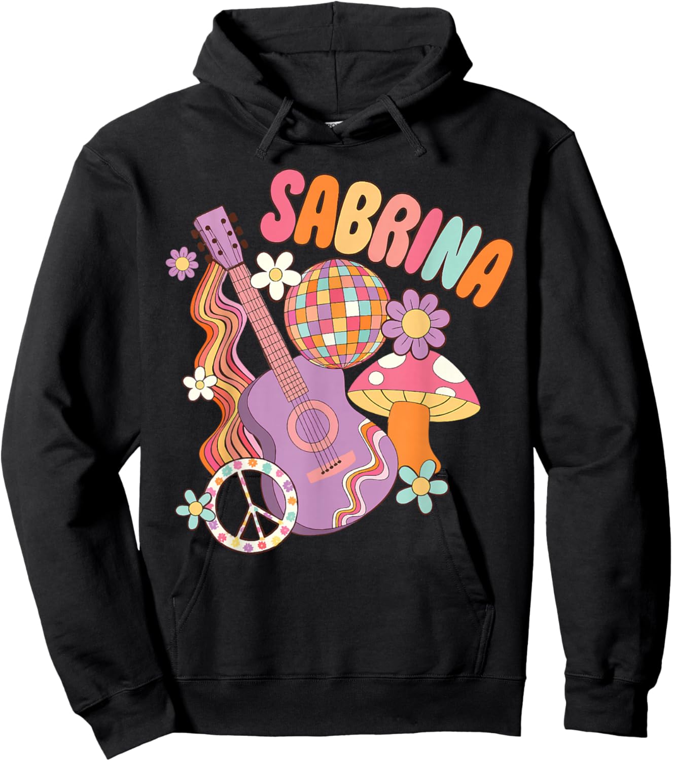 Girl Retro Sabrina First Name Personalized Groovy 80's Hoodie - Hoodie | Black