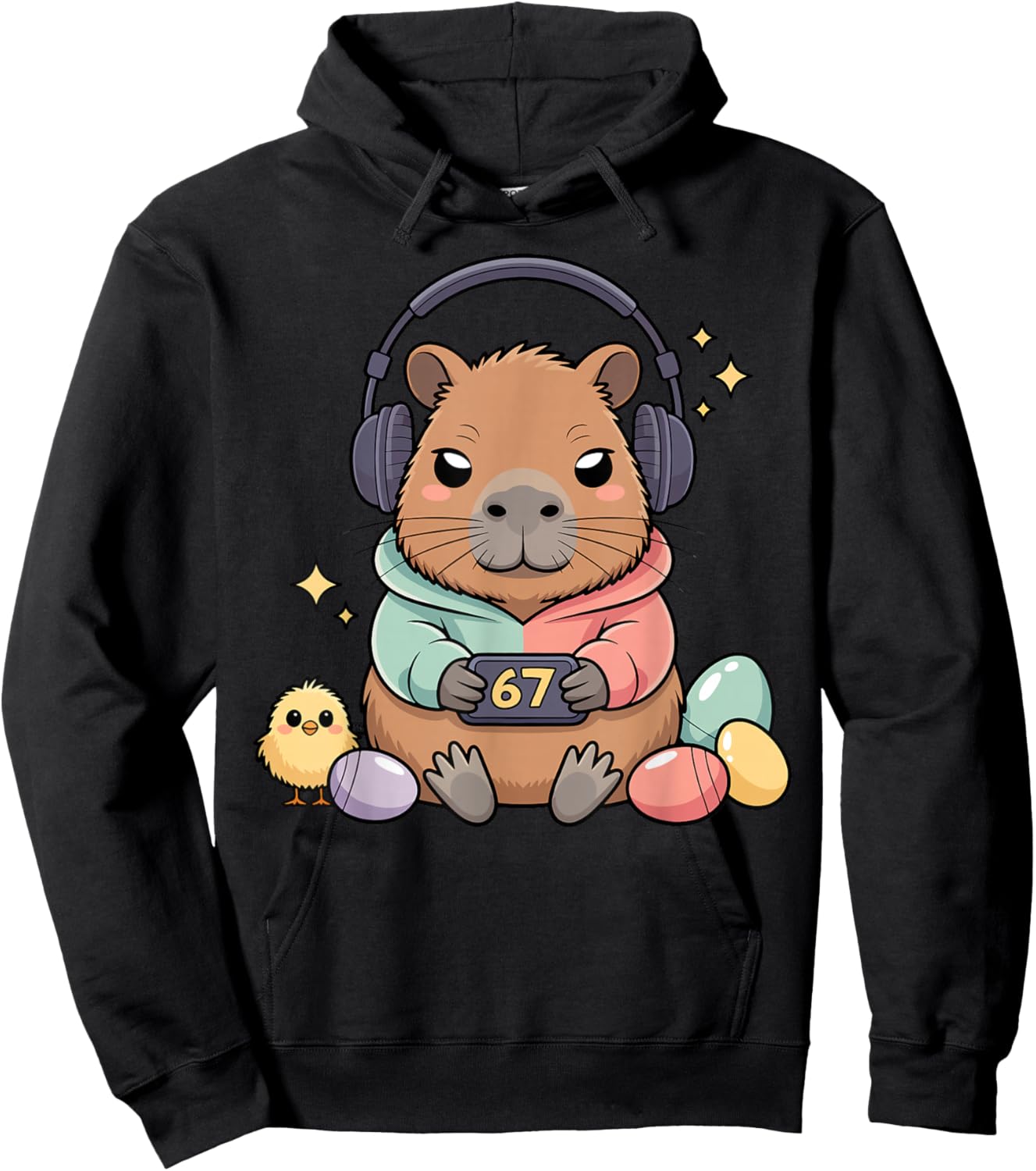 Gamer Capybara 67 Meme Boys Cool Cappy Easter Themed Graphic Hoodie - Hoodie | Black