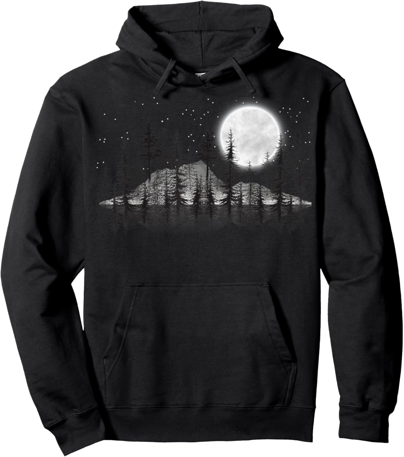 Mountain Forest, Moon and Stars Night Sky Hoodie - Hoodie | Black