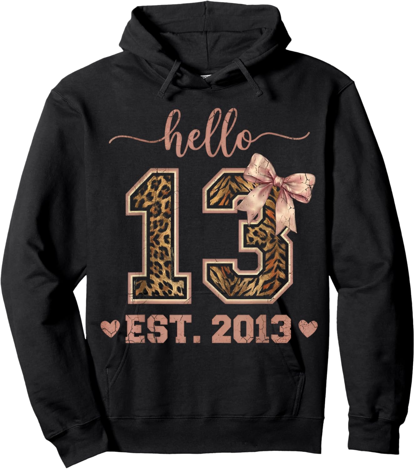 Hello Thirteen EST 2013 13th Birthday Coquette 13 Leopard Hoodie - Hoodie | Black