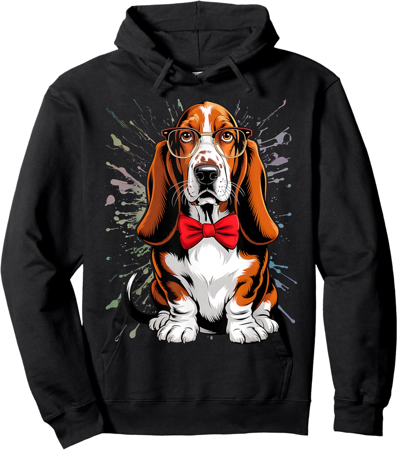 Basset Hound Dog in Classic Eyeglass and Bow Tie, Men Women Hoodie - Hoodie | Black