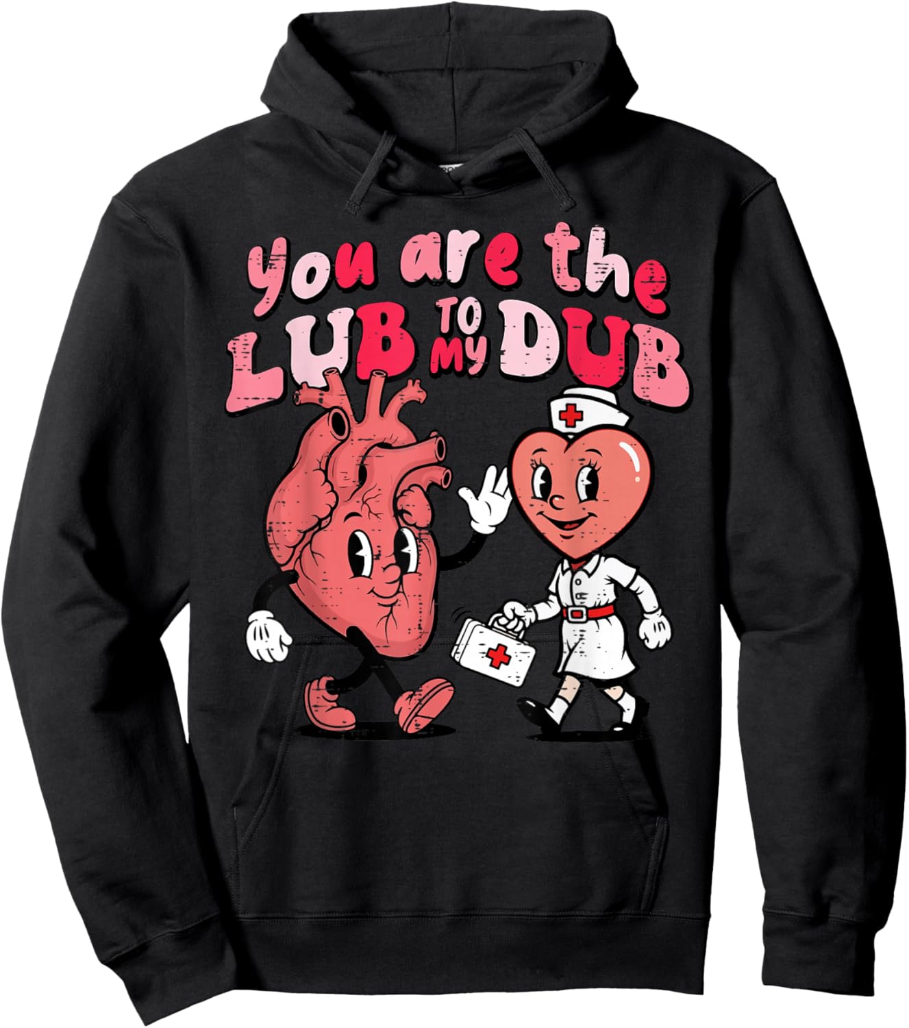 Valentines Day Nurse Lub to My Dub Cardiac Scrub Top Women Hoodie - Hoodie | Black