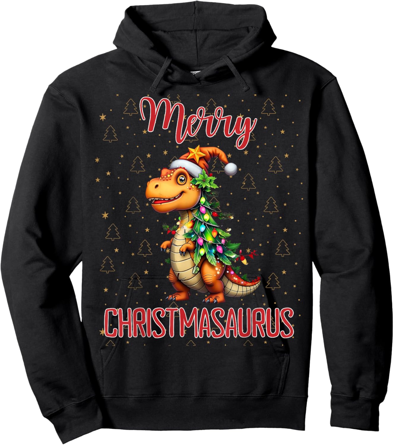 Fanny Merry Christmasaurus Dinosaur Christmas Tree TRex Xmas Hoodie - Hoodie | Black