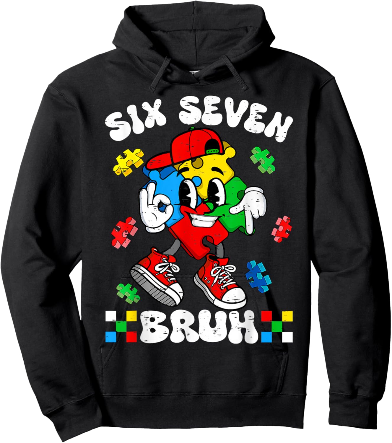 67 Six Seven Bruh Autism Awareness Autistic Puzzle Support Hoodie - Hoodie | Black