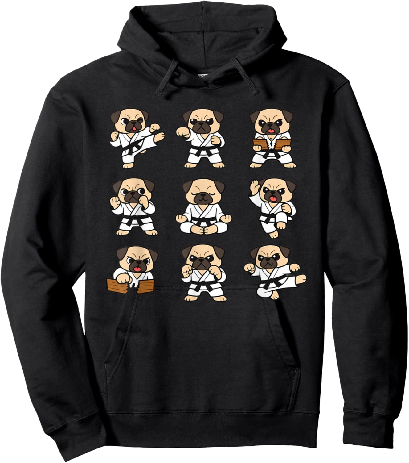 Cute Karate Pug Dog Martial Arts Taekwondo Fighter Hoodie - Hoodie | Black