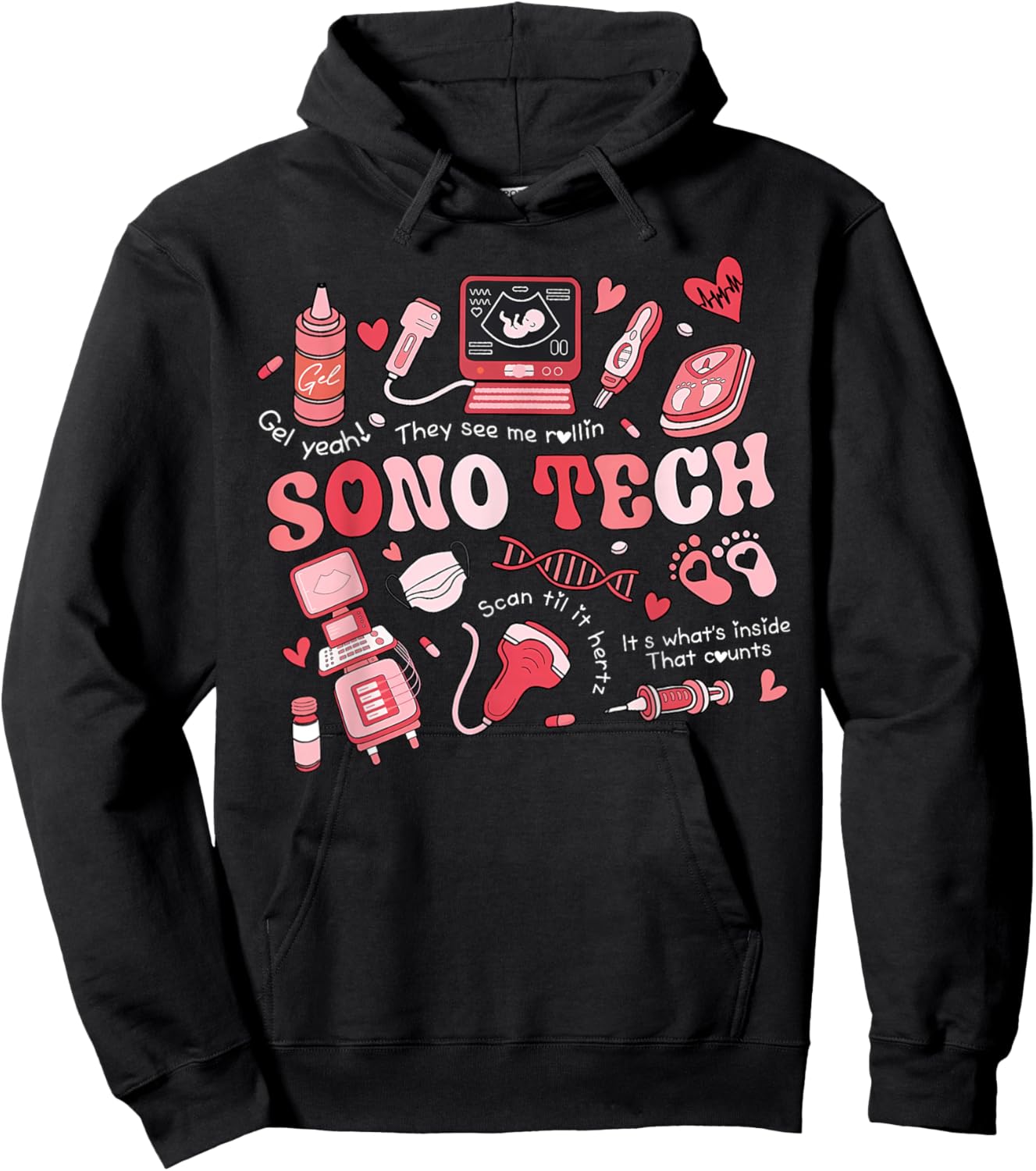 Cute Sonographer Valentines Sono Tech Ultrasound Tech Hoodie - Hoodie | Black
