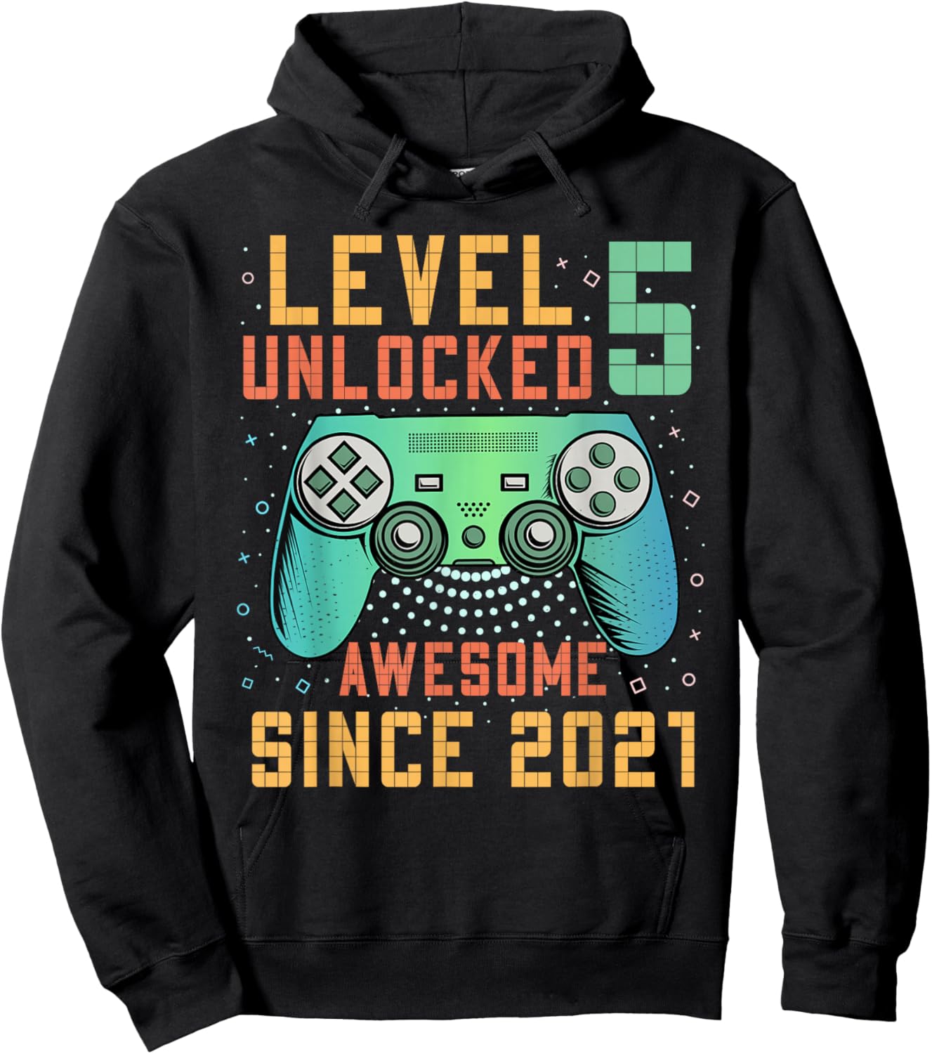 Level 5 Unlocked Awesome Since 2021 5th Birthday Boy Hoodie - Hoodie | Black