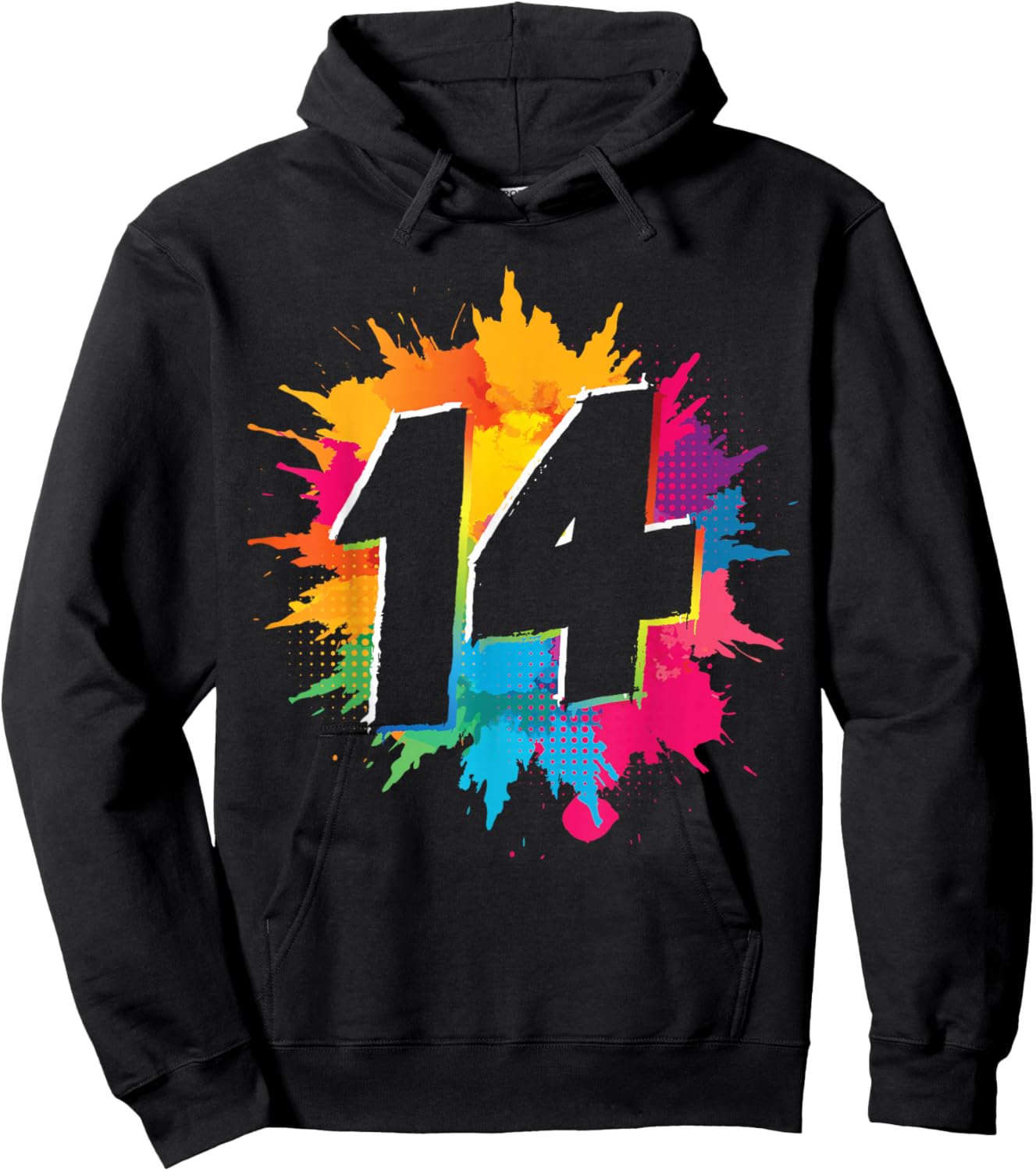 14th Birthday Colorful Paint Splashes 14 Year Old Girls Boys Hoodie - Hoodie | Black