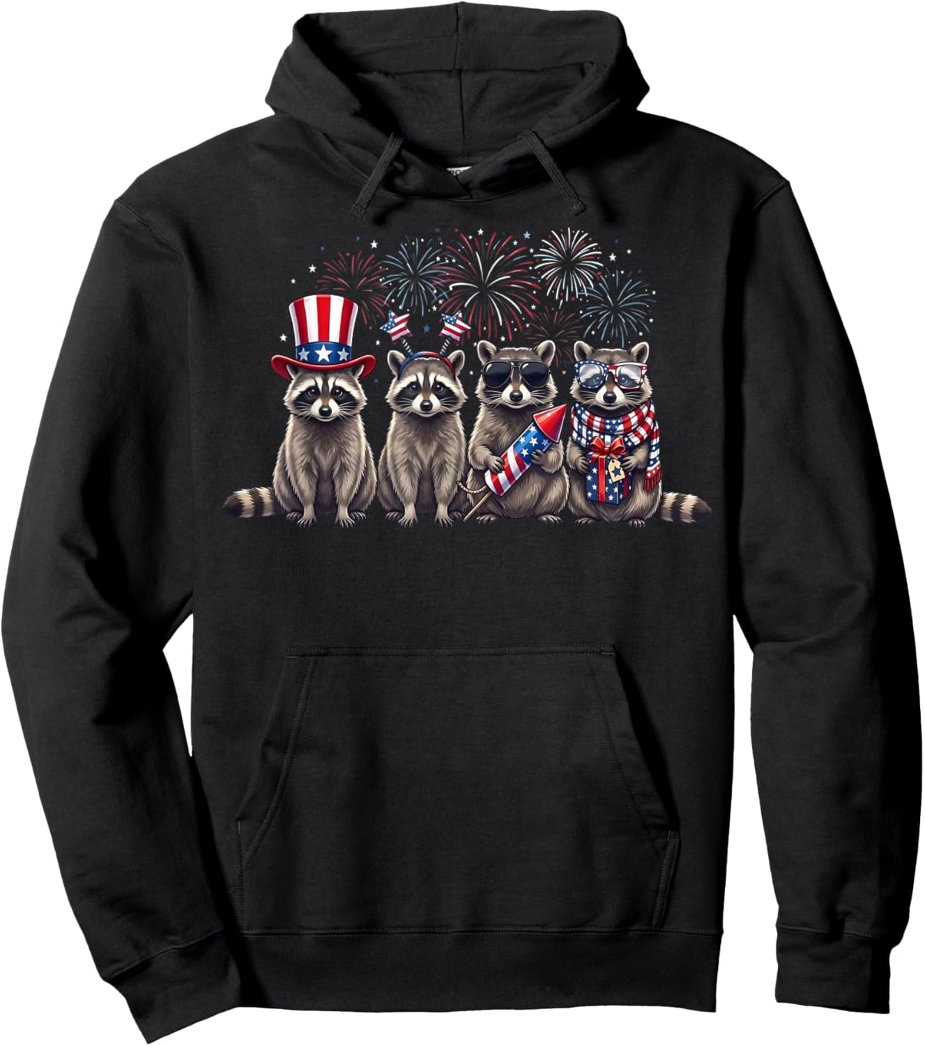USA Patriotic Cute Raccoon Men Women Kids Funny 4th of July Hoodie - Hoodie | Black
