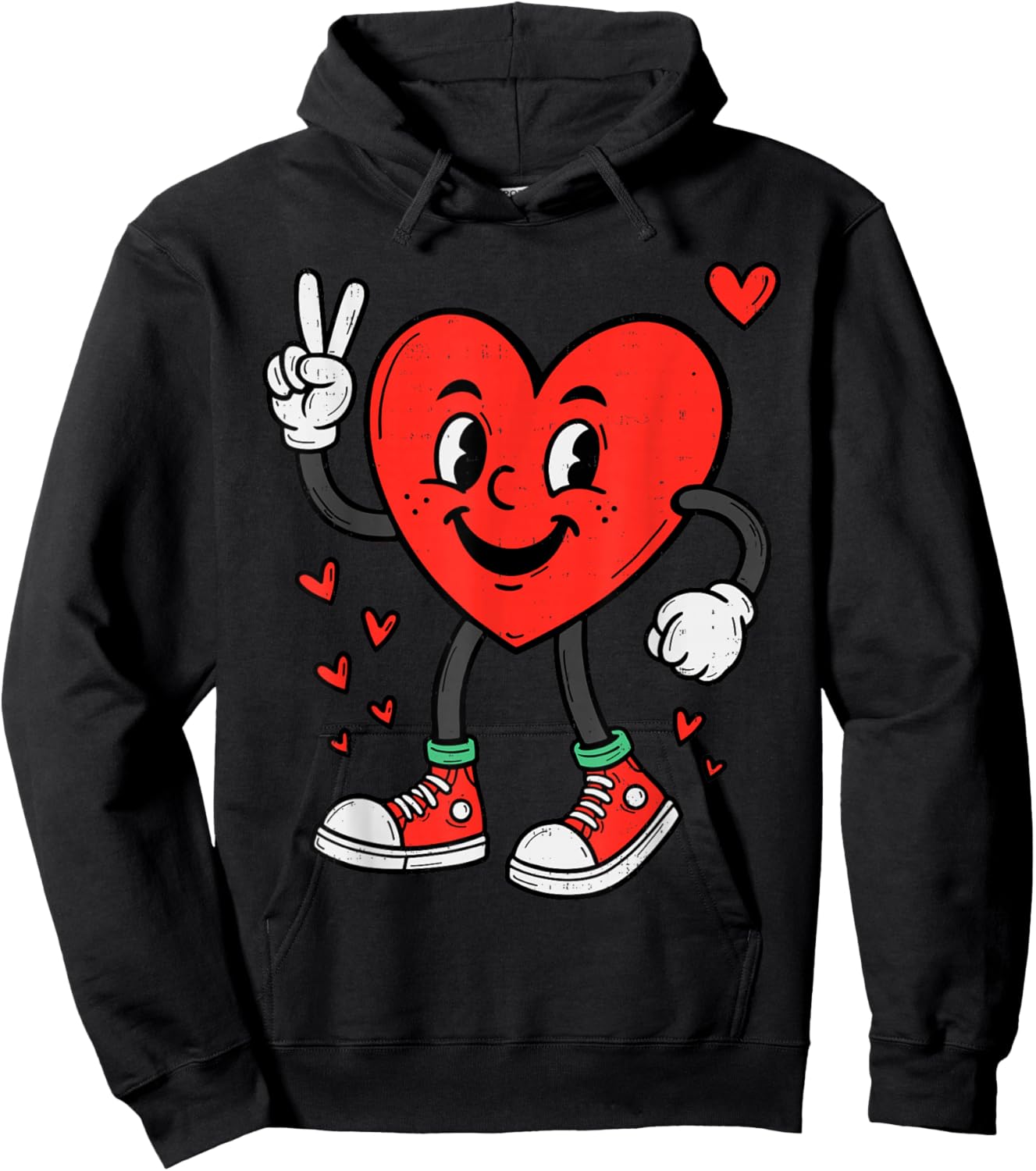 Heart Peace Hand Funny Valentines Day Boys Men Women Kids Hoodie - Hoodie | Black