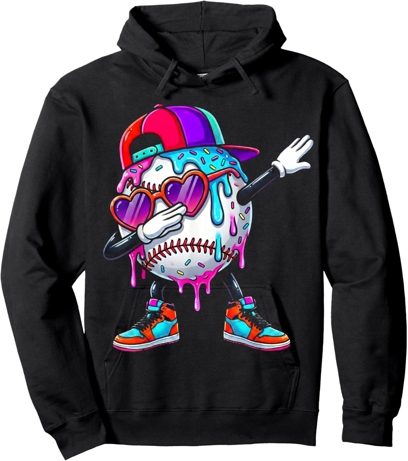 Baseball Ice Cream Drip Dabbing Sports Sprinkles for Boys Hoodie - Hoodie | Black