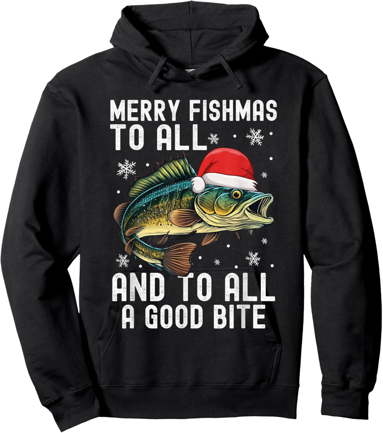 Merry Fishmas to All and to All A Good Bite Funny Xmas Hoodie - Hoodie | Black