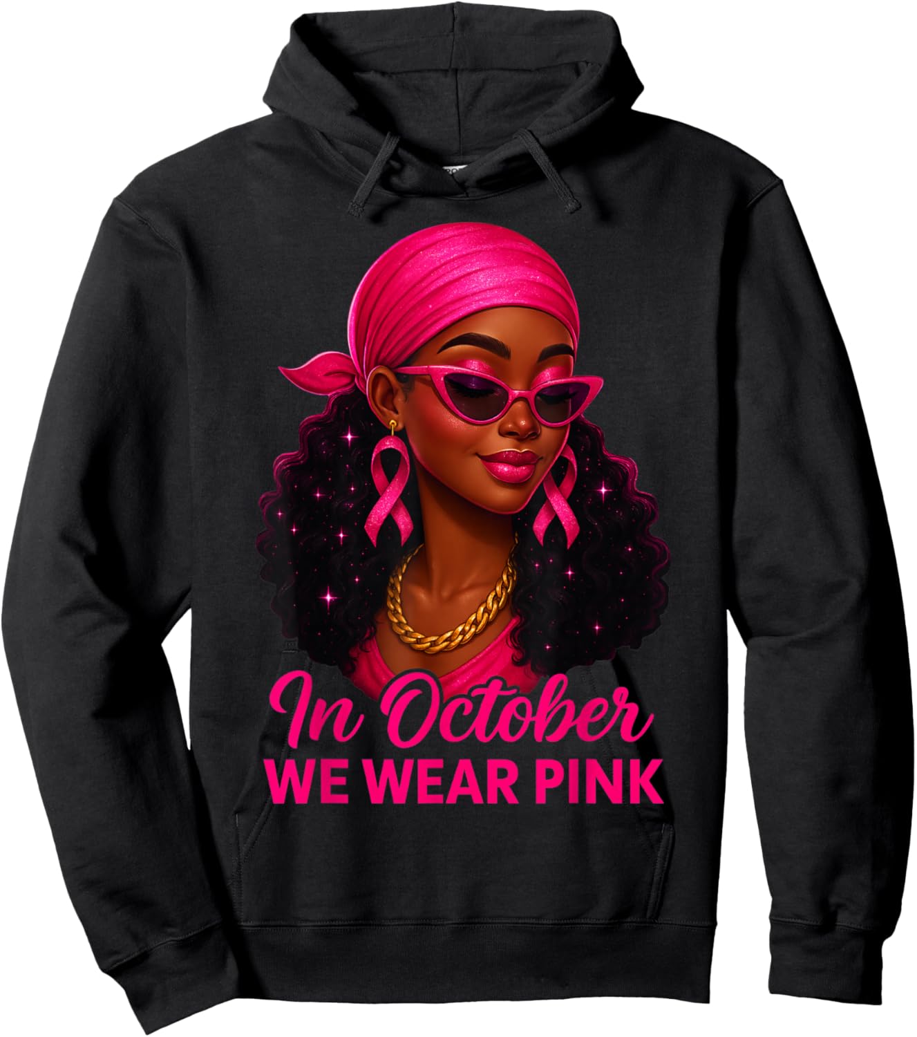 in October We Wear Pink Black Women Breast Cancer Awareness Hoodie - Hoodie | Black