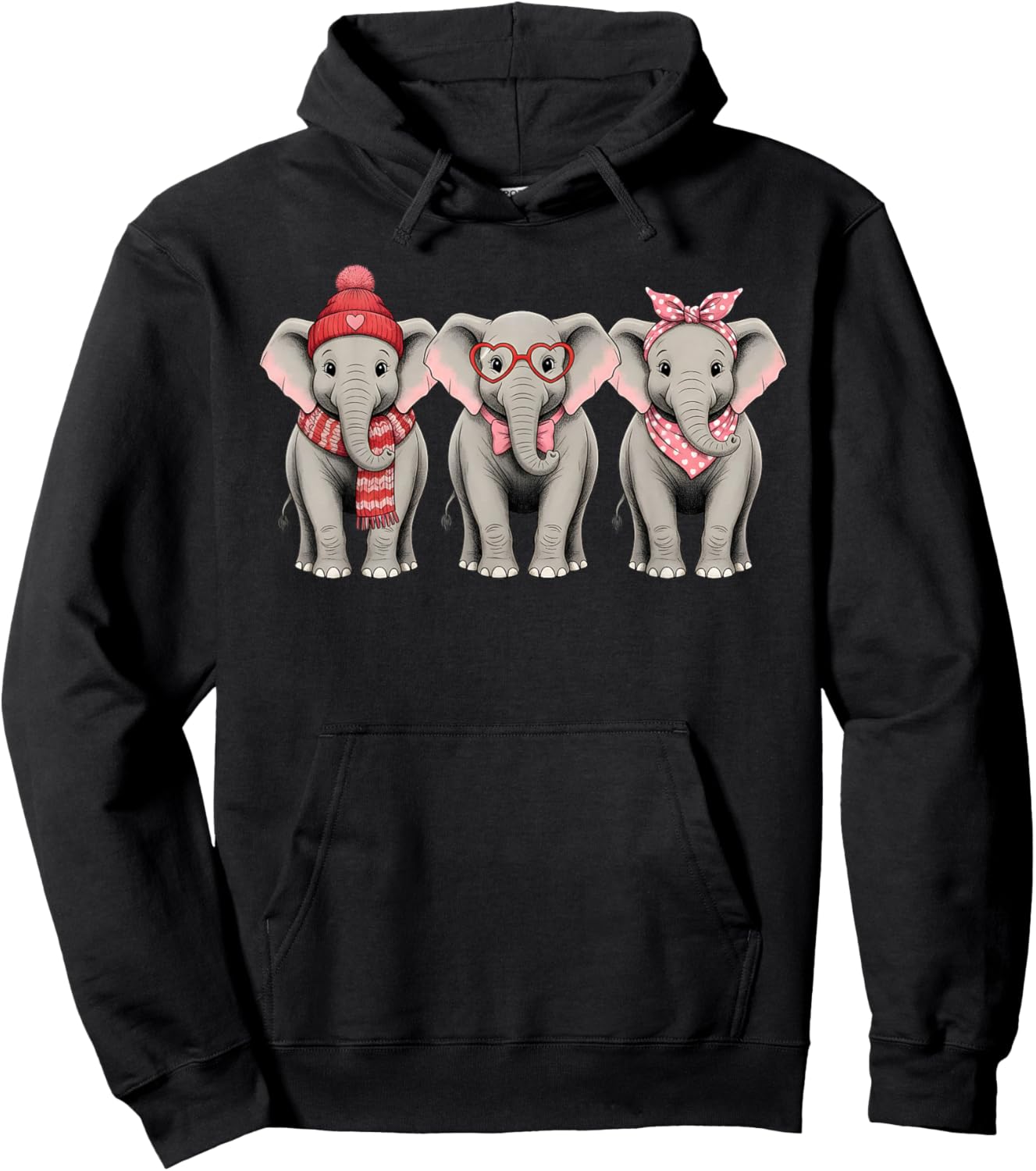 Retro Elephant Cute Valentine Safari Animal Hoodie - Hoodie | Black
