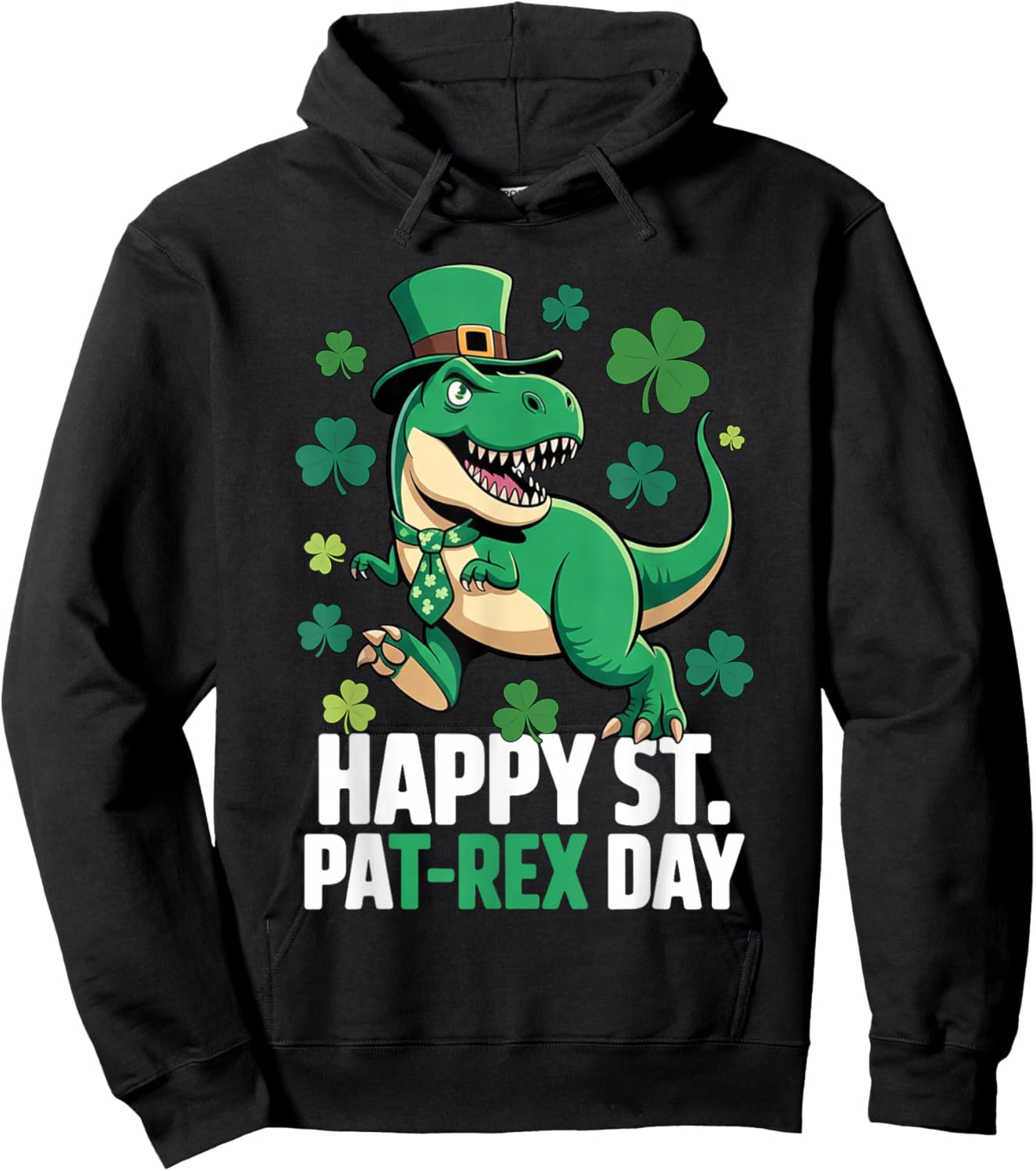 Happy St PaT-Rex Dinosaur Saint Patrick's Day for Boys Girls Hoodie - Hoodie | Black