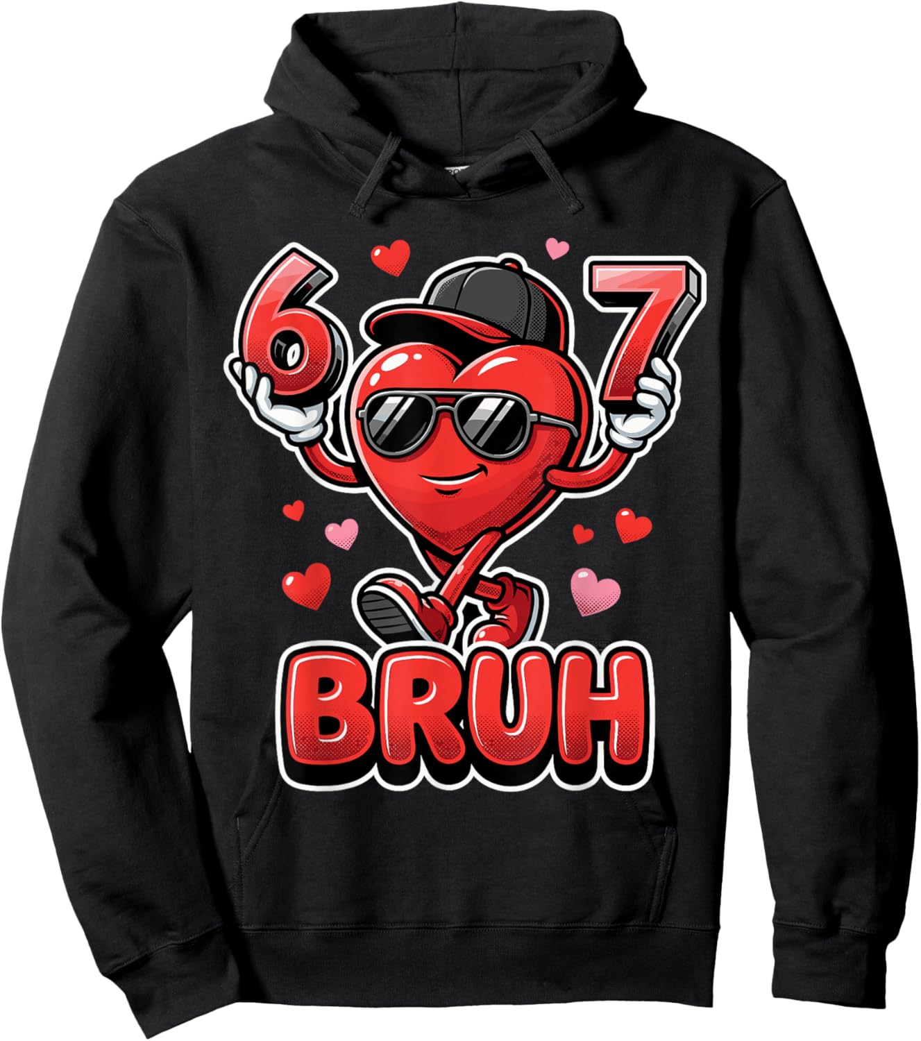 Funny 67 Bruh Meme Valentines Day Heart for Boys Hoodie - Hoodie | Black
