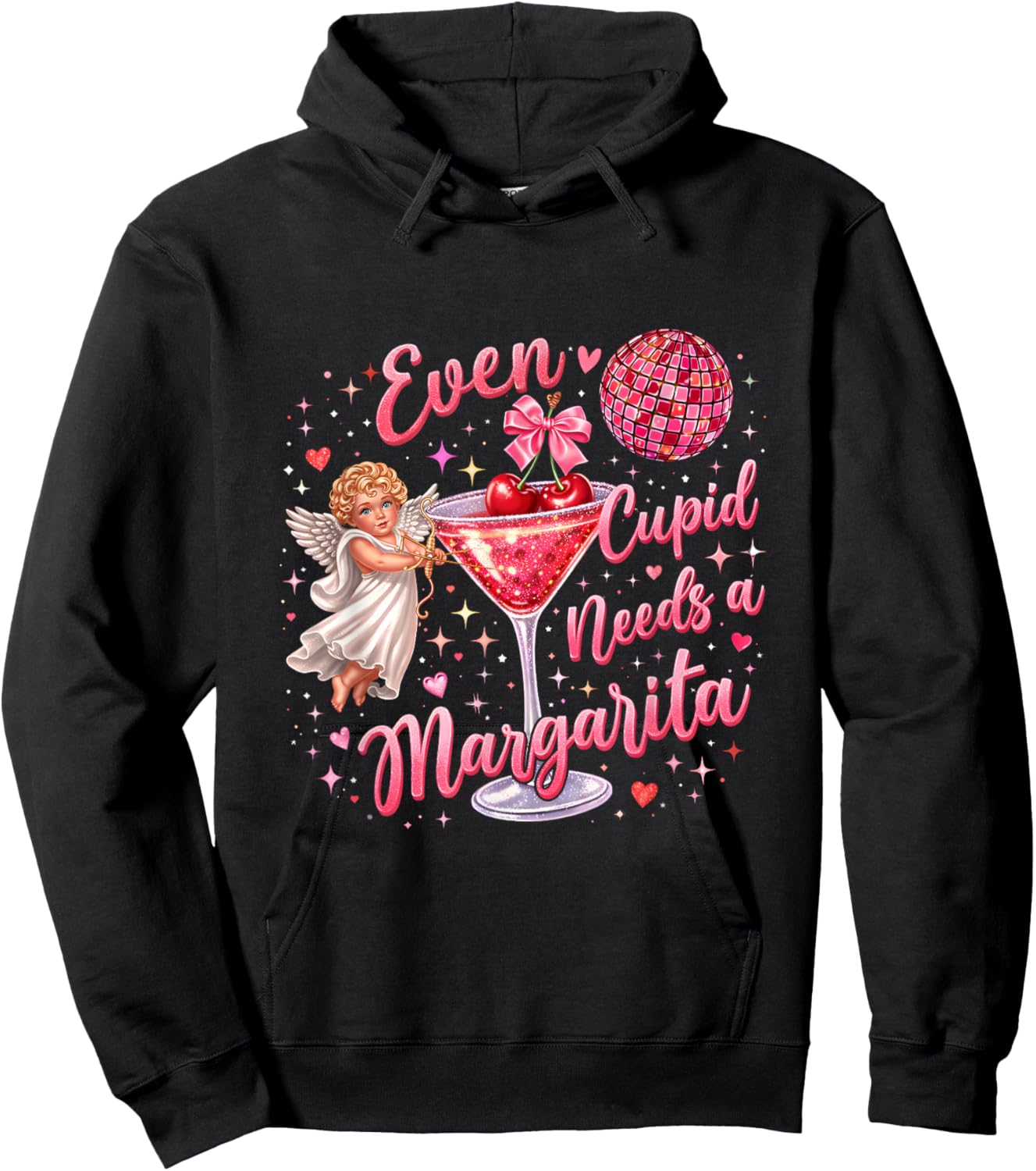 Valentine Funny Even Cupid Need A Margarita Retro Trendy Hoodie - Hoodie | Black
