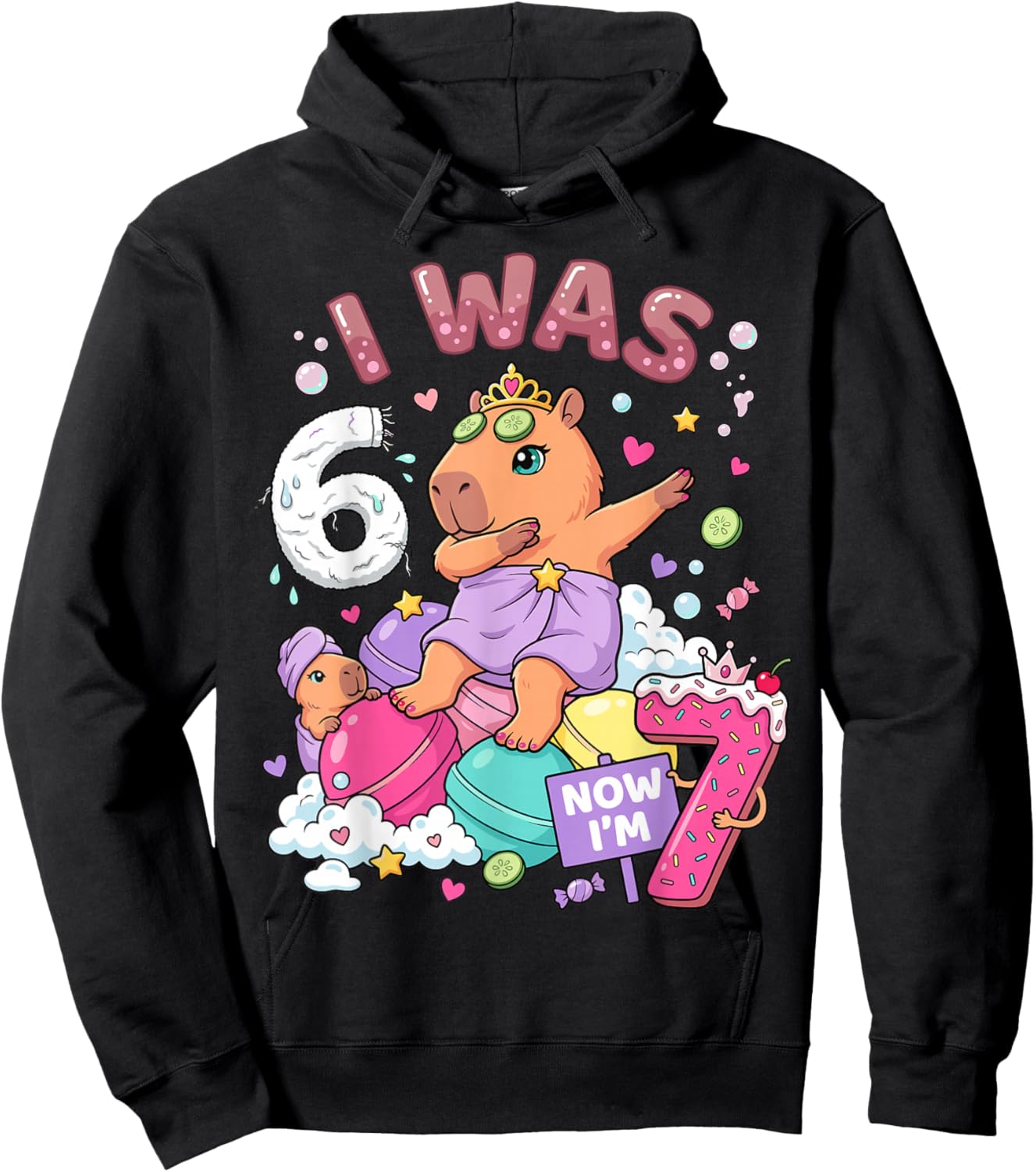 I was 6 Now I'm 7 Capybara Girl 6 7 Birthday Hoodie - Hoodie | Black