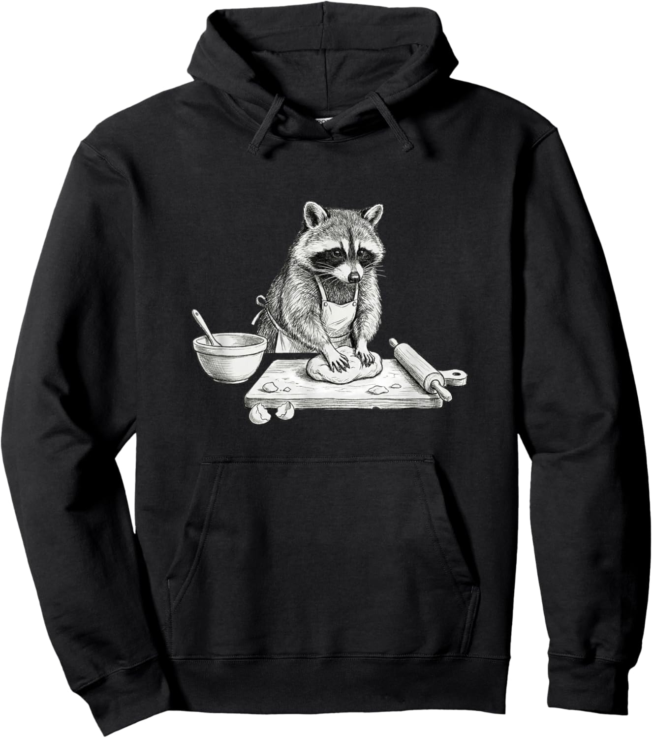 Funny Raccoon Baker Kneading Dough Cute Animal Baking Hoodie - Hoodie | Black