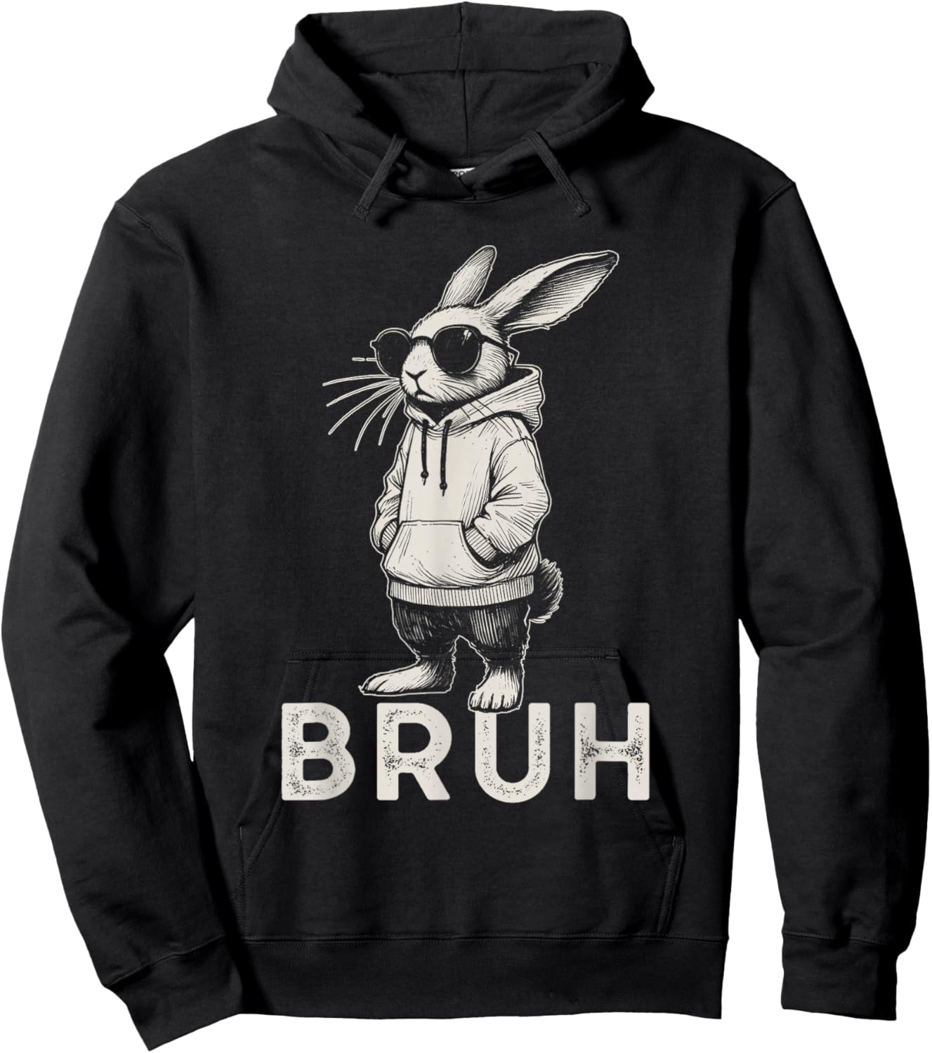 Bruh Bunny Face with Sunglasses Easter Day for Boys Men Kids Hoodie - Hoodie | Black
