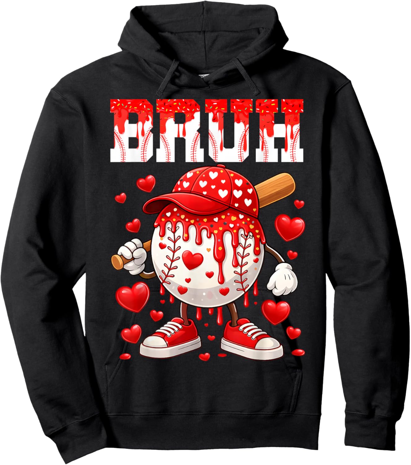 Valentines Day Baseball Drip Boys Bruh Ice Cream Toddler Kid Hoodie - Hoodie | Black
