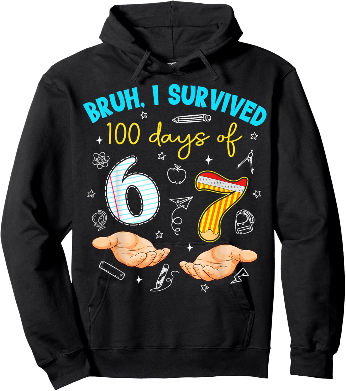 Bruh I Survived 100 Days of 67 100th Day of School Teachers Hoodie - Hoodie | Black