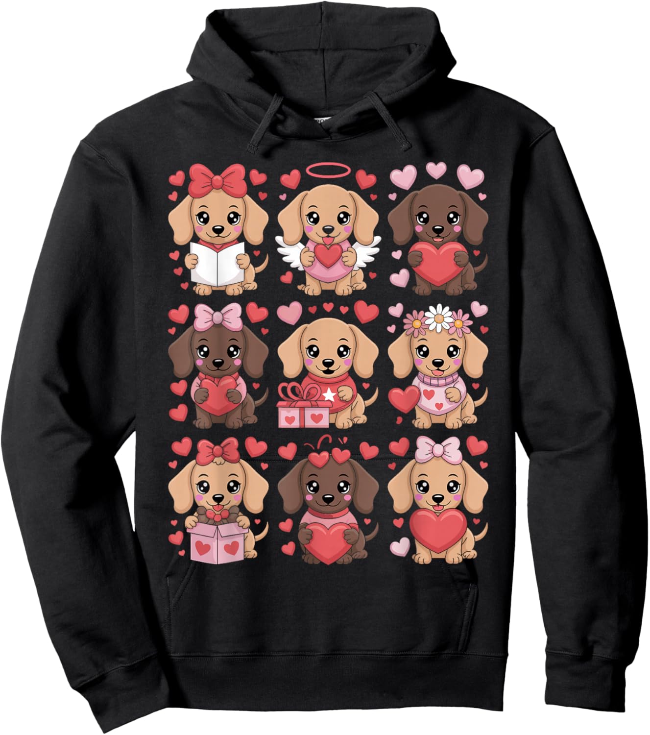 Cute Dachshund Valentine's Day Wiener Doxie Dog Lover Heart Hoodie - Hoodie | Black
