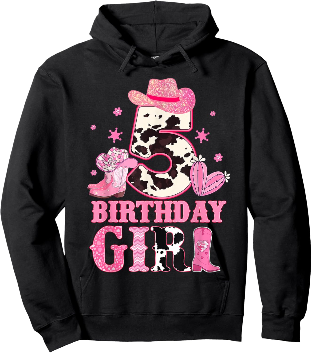Kids 5th Birthday Girl Rodeo Western Cowgirl Birthday Party Hoodie - Hoodie | Black