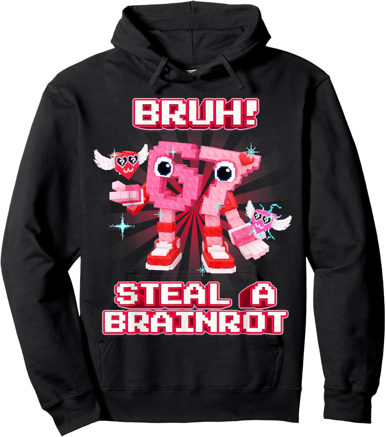 Bruh 67 Six Seven 6-7 Funny Valentines Brainrot Meme Hoodie - Hoodie | Black