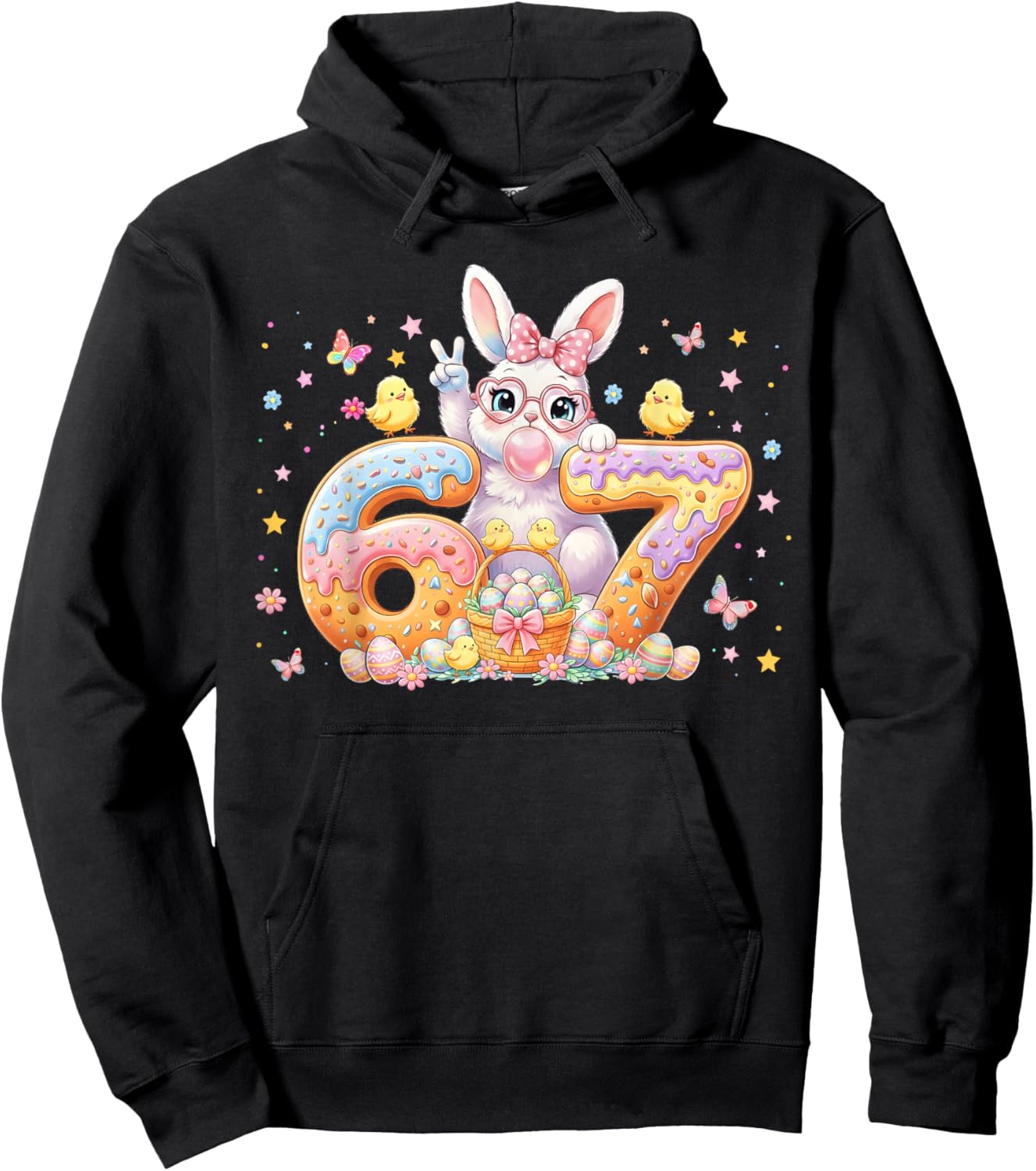 Easter Day 67 Cute Rabbit Bunny Six Seven Meme Bow Girl Hoodie - Hoodie | Black