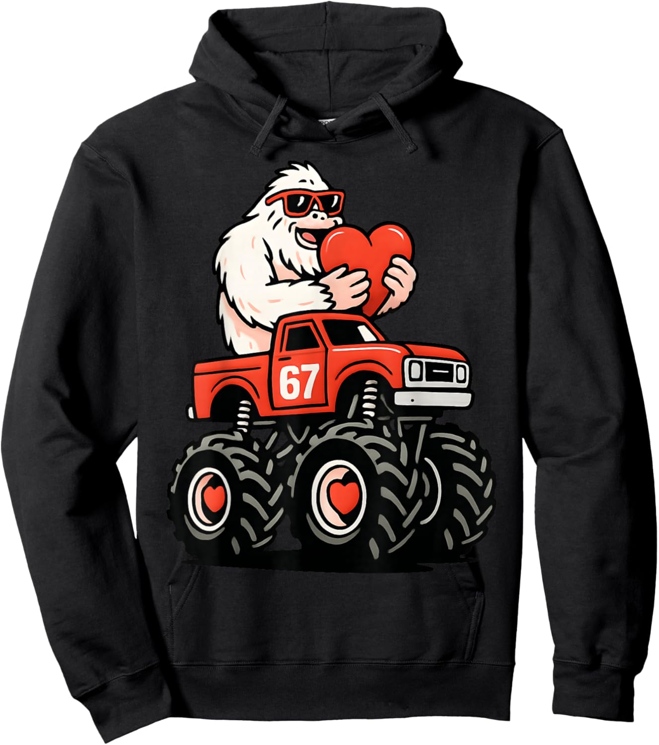 Valentines Day Bigfoot 67 Meme Truck Funny 6 7 Kids Toddlers Hoodie - Hoodie | Black