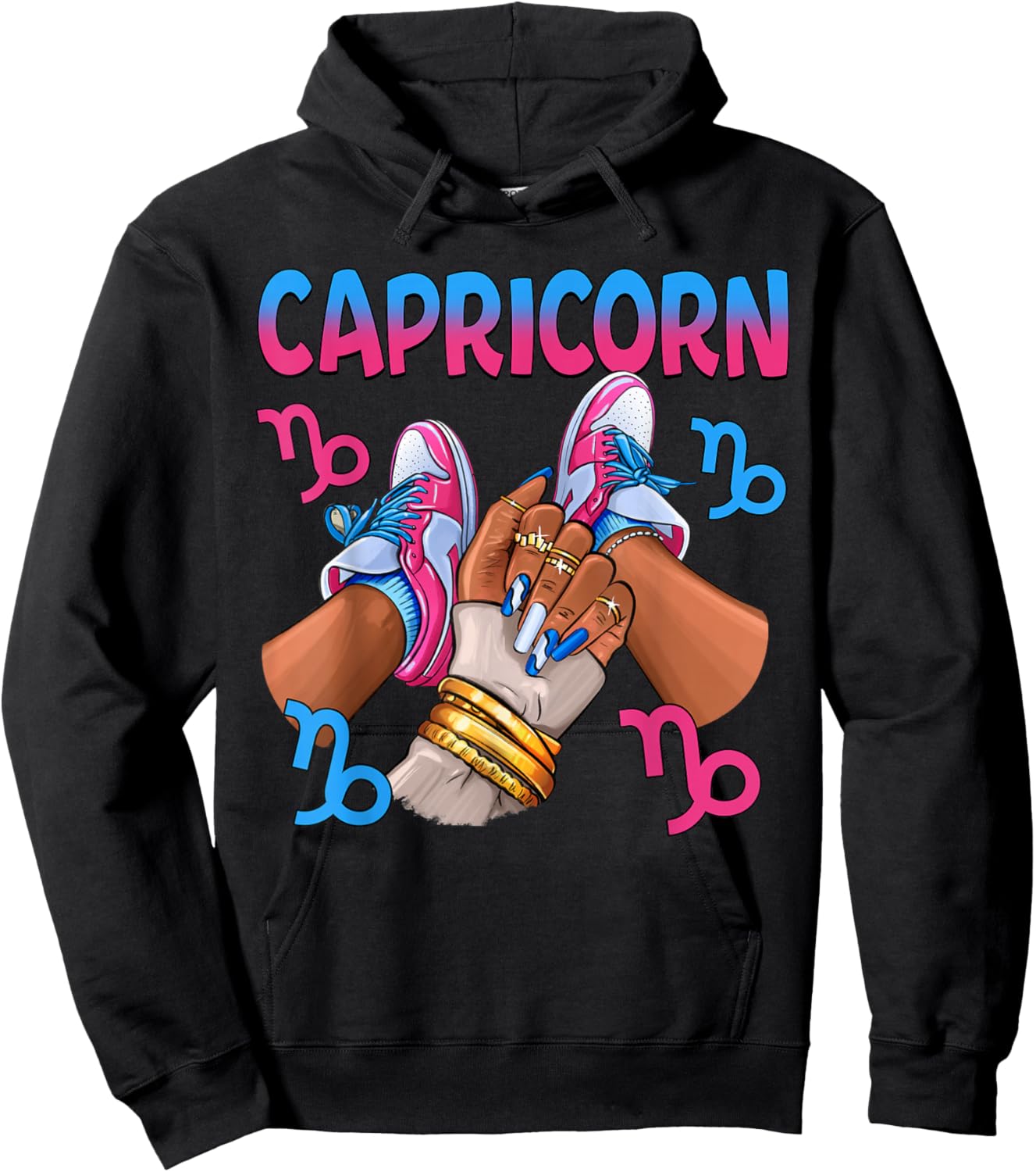 Capricorn Black Girl Women Sneakers Nails Zodiac Birthday Hoodie - Hoodie | Black