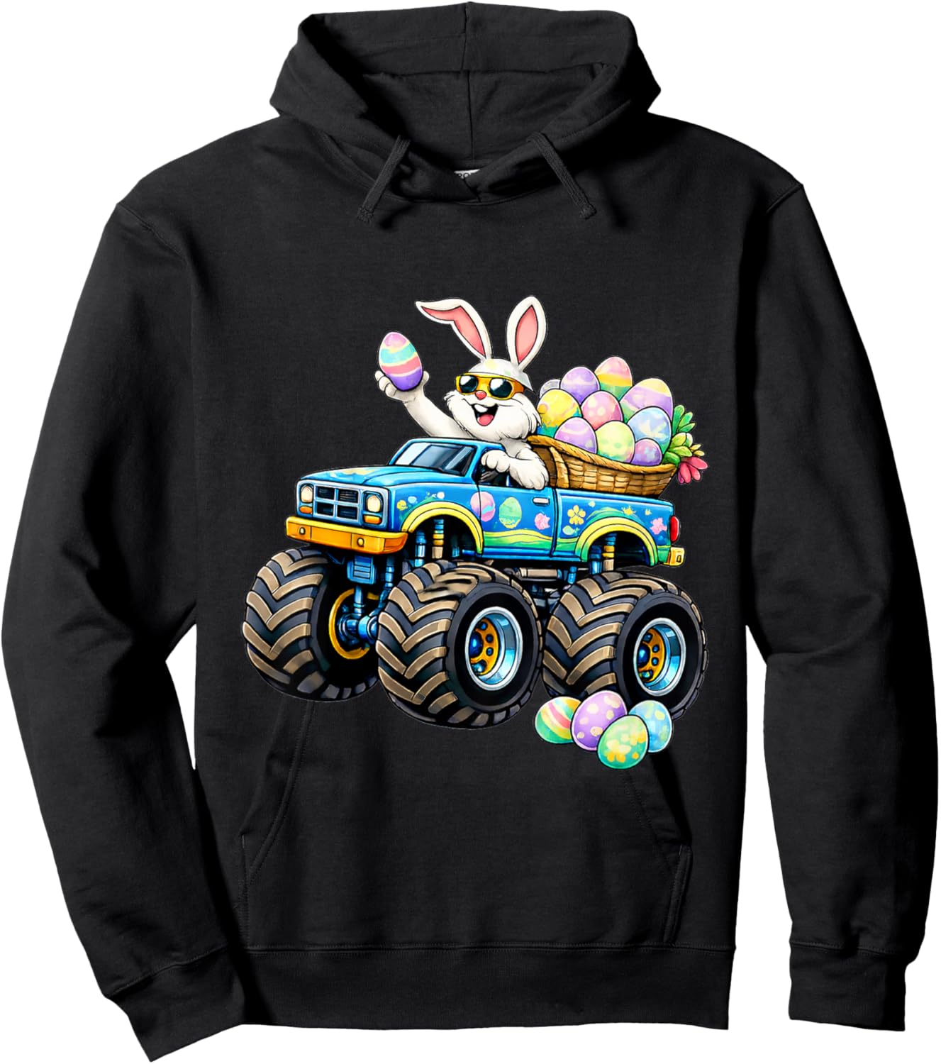 Easter Day Bunny Monster Truck Eggs Rabbit Boys Kids Hoodie - Hoodie | Black