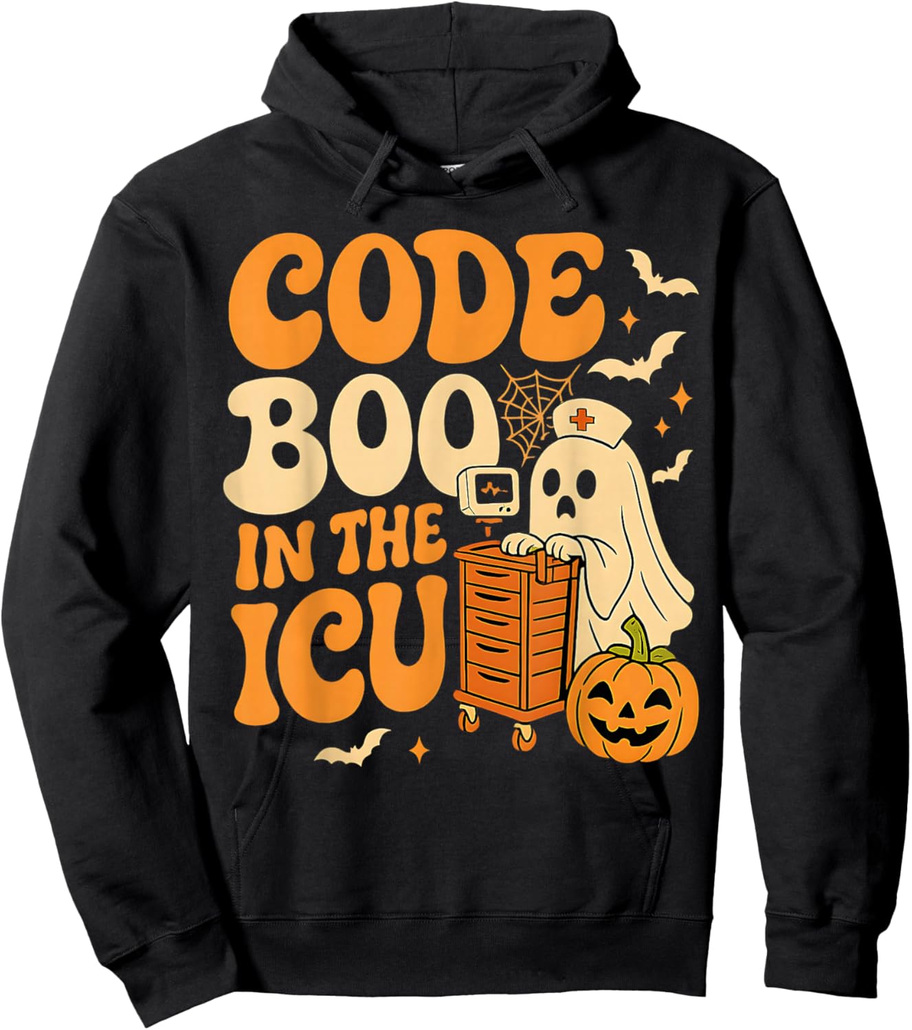 Code Boo in The ICU Nurse Halloween Costume Ghost Nursing Hoodie - Hoodie | Black