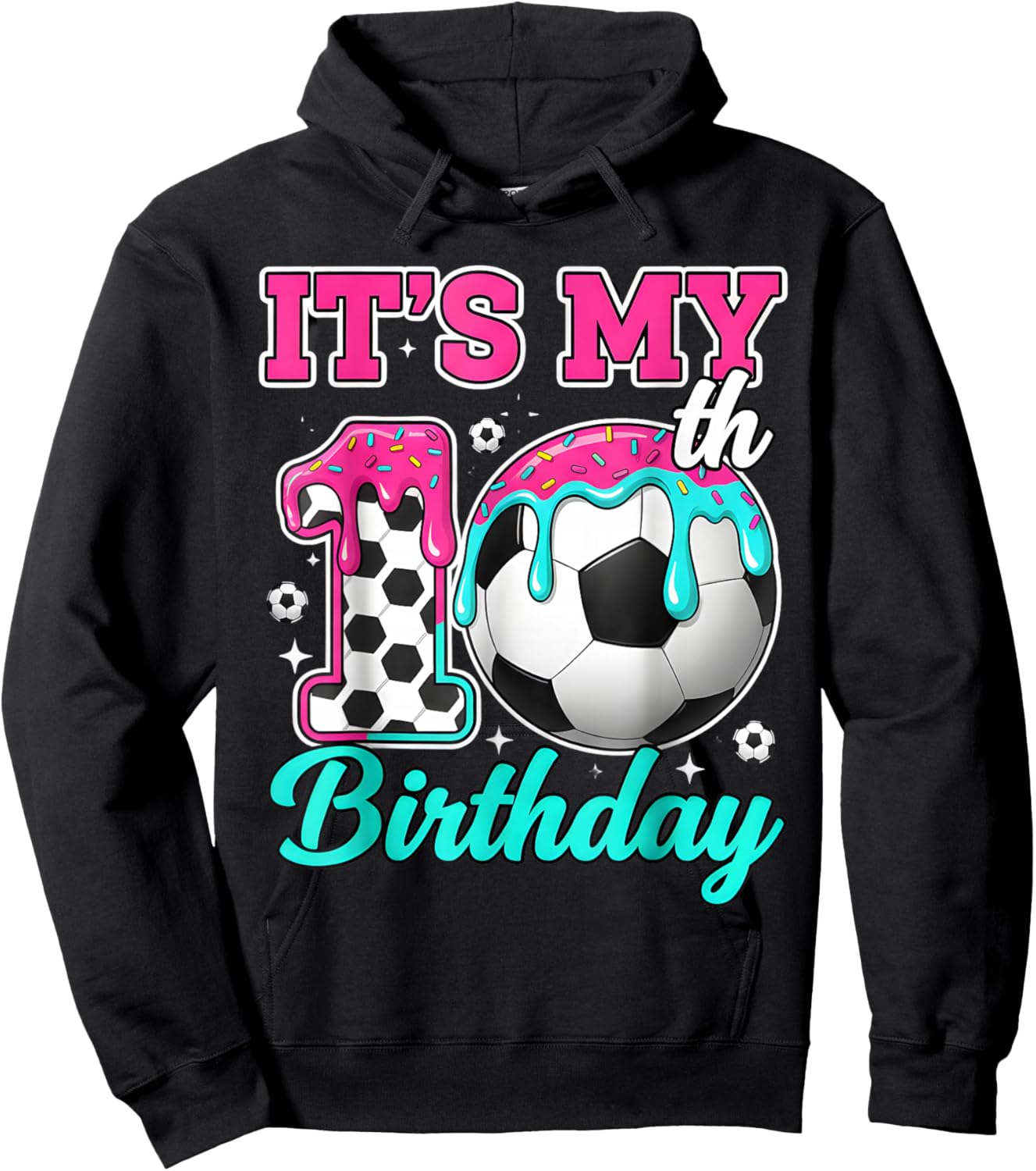 Soccer 10 Year Old Ice Cream Drip Youth 10th Birthday Boy 10 Hoodie - Hoodie | Black