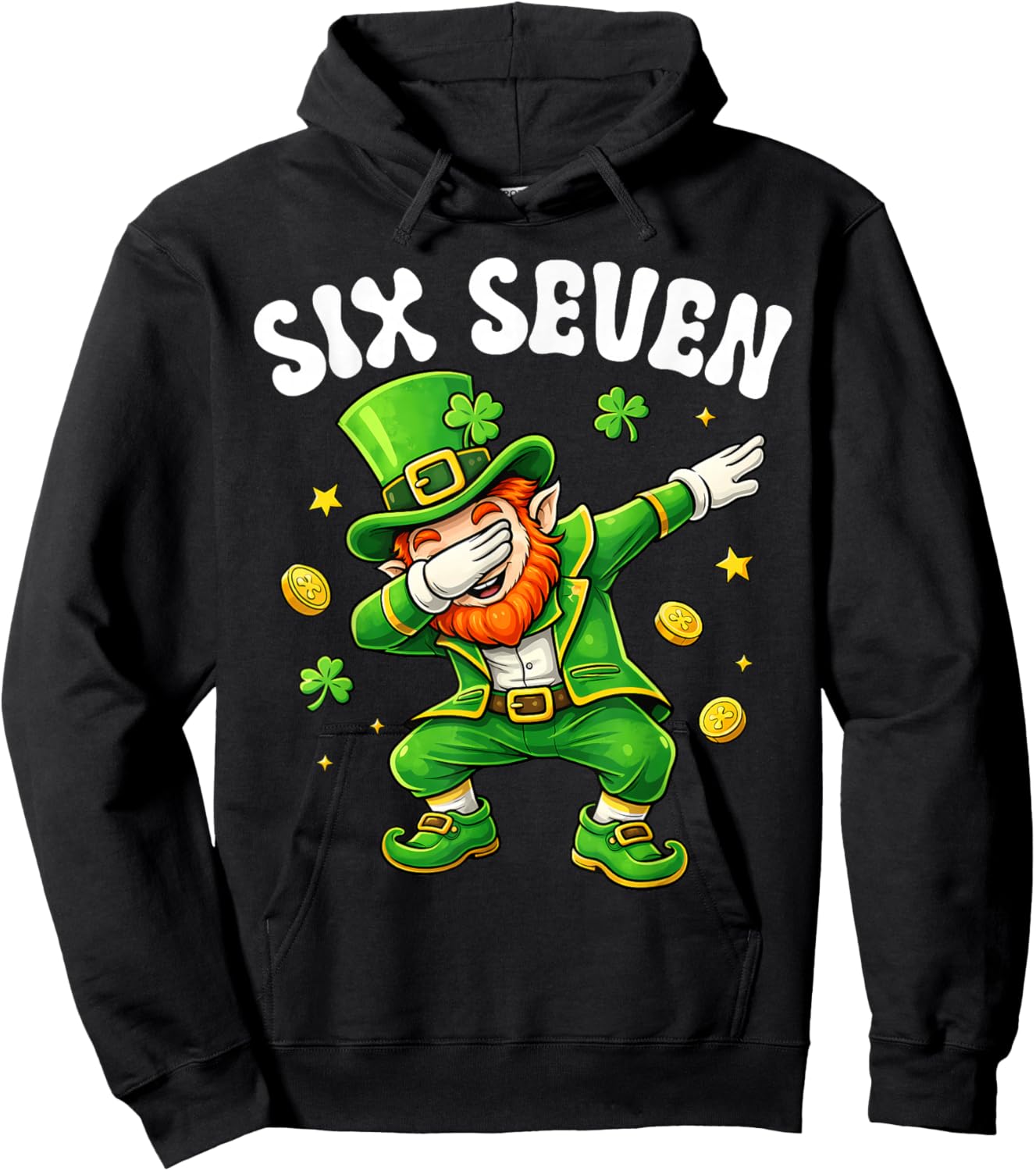 Six Seven Leprechaun Dabbing 67 Meme St Patrick's Day Boys Hoodie - Hoodie | Black
