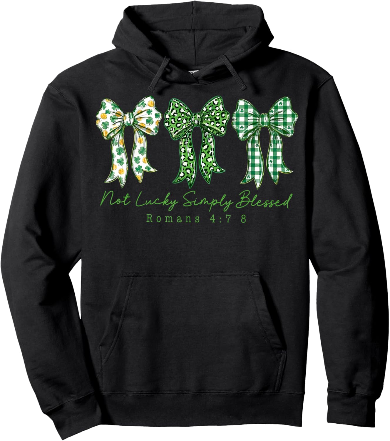 St Patricks Not Lucky Simply Blessed Christian Coquette Bow Hoodie - Hoodie | Black