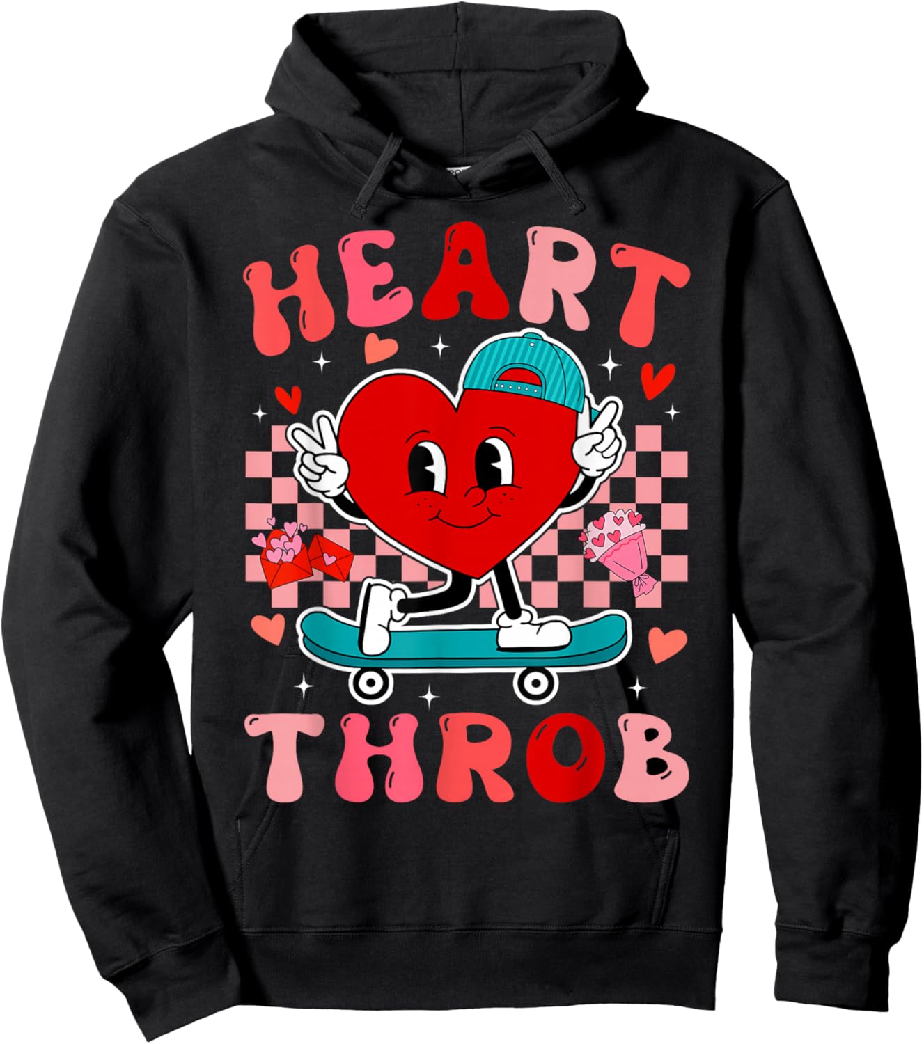 Valentine Retro Groovy Heart Throb Men Boys Kids Toddlers Hoodie - Hoodie | Black