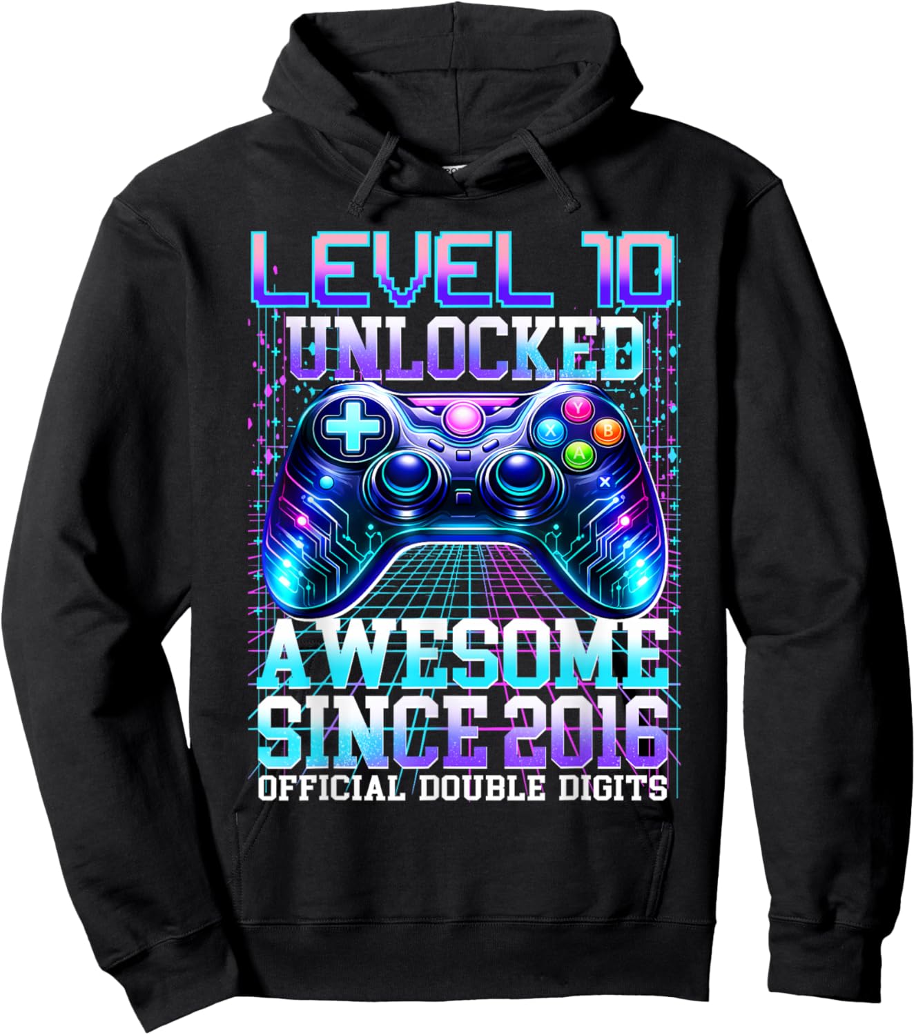 10th Birthday Boy Gamer Level 10 Unlocked 2016 Double Digits Hoodie - Hoodie | Black