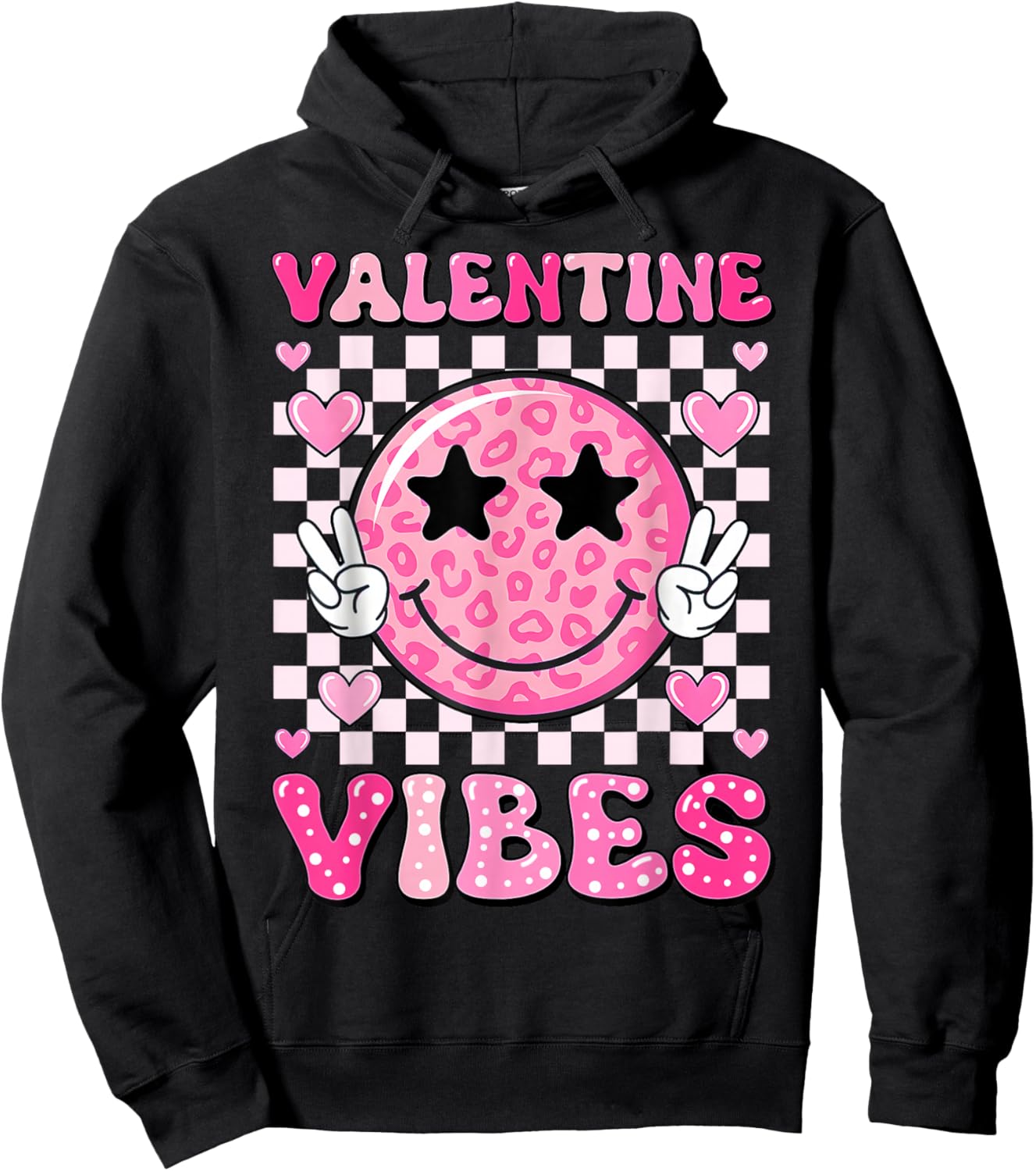 Groovy Valentine Vibes Cute Heart Happy Valentines Men Women Hoodie - Hoodie | Black