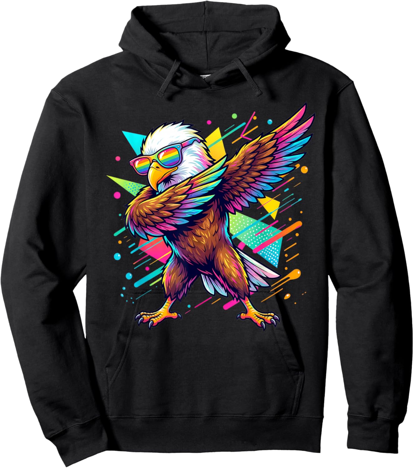 Dabbing Bald Eagle Kids Boys Colorful Eagle Bird Lovers Hoodie - Hoodie | Black